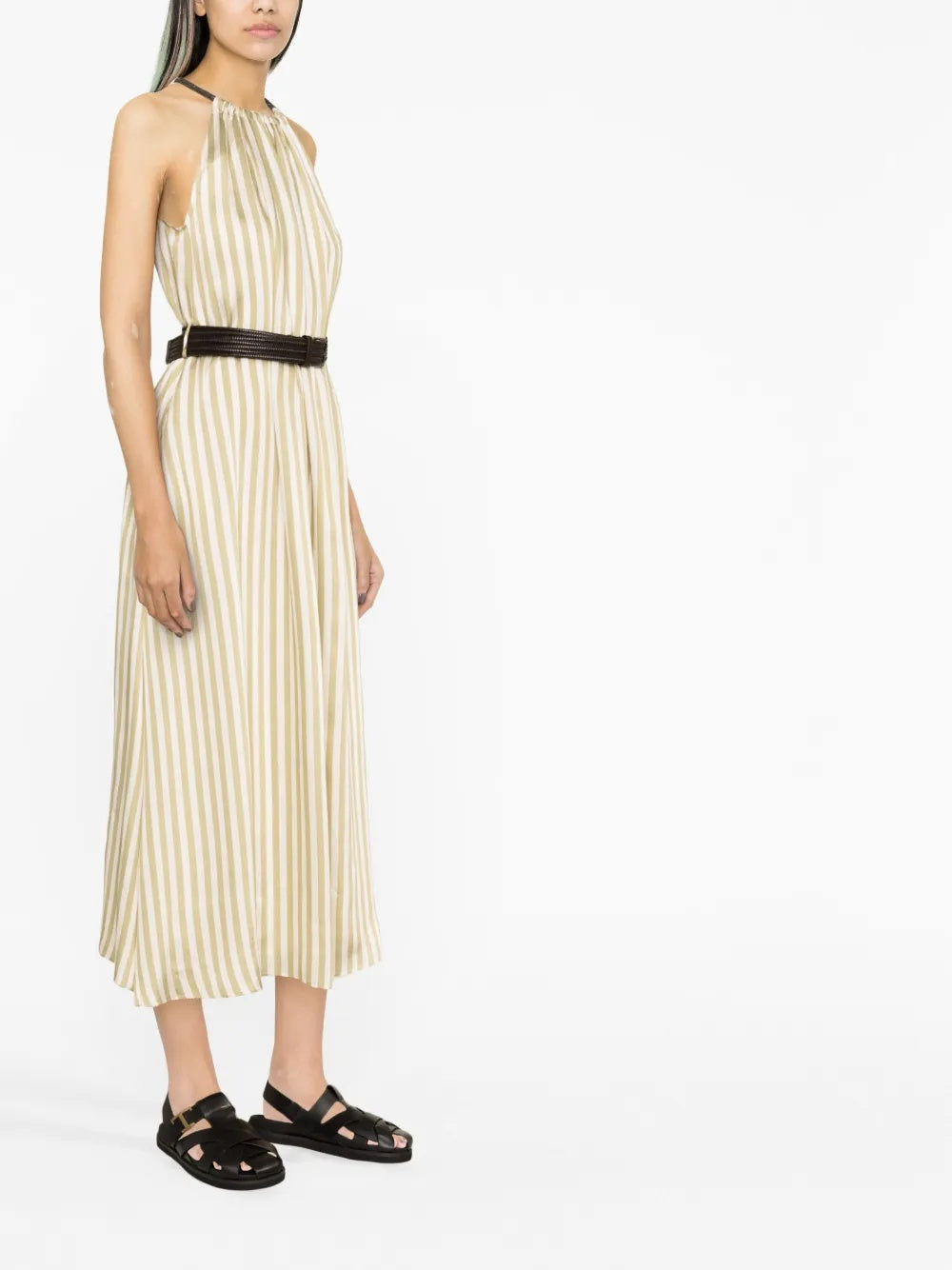 BRUNELLO CUCINELLI WOMEN'S LIGHT GREEN SILK STRIPED DRESS