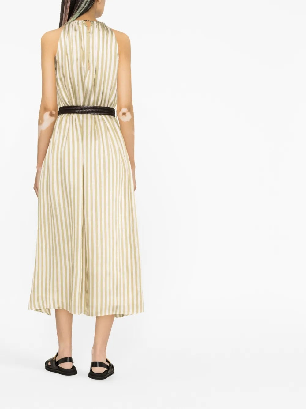 BRUNELLO CUCINELLI WOMEN'S LIGHT GREEN SILK STRIPED DRESS