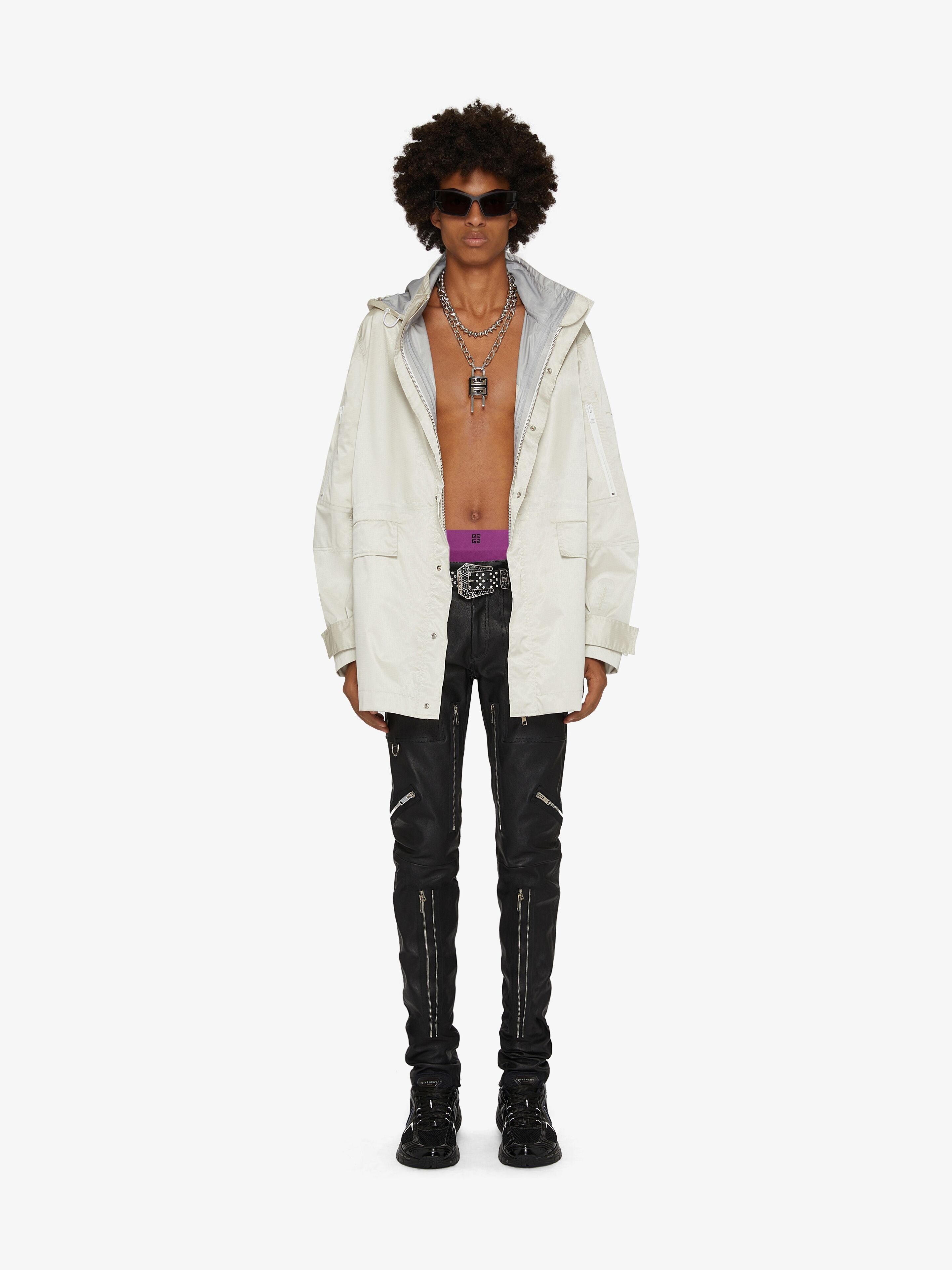 GIVENCHY MEN'S ECRU VELCRO DETAIL SHELL JACKET