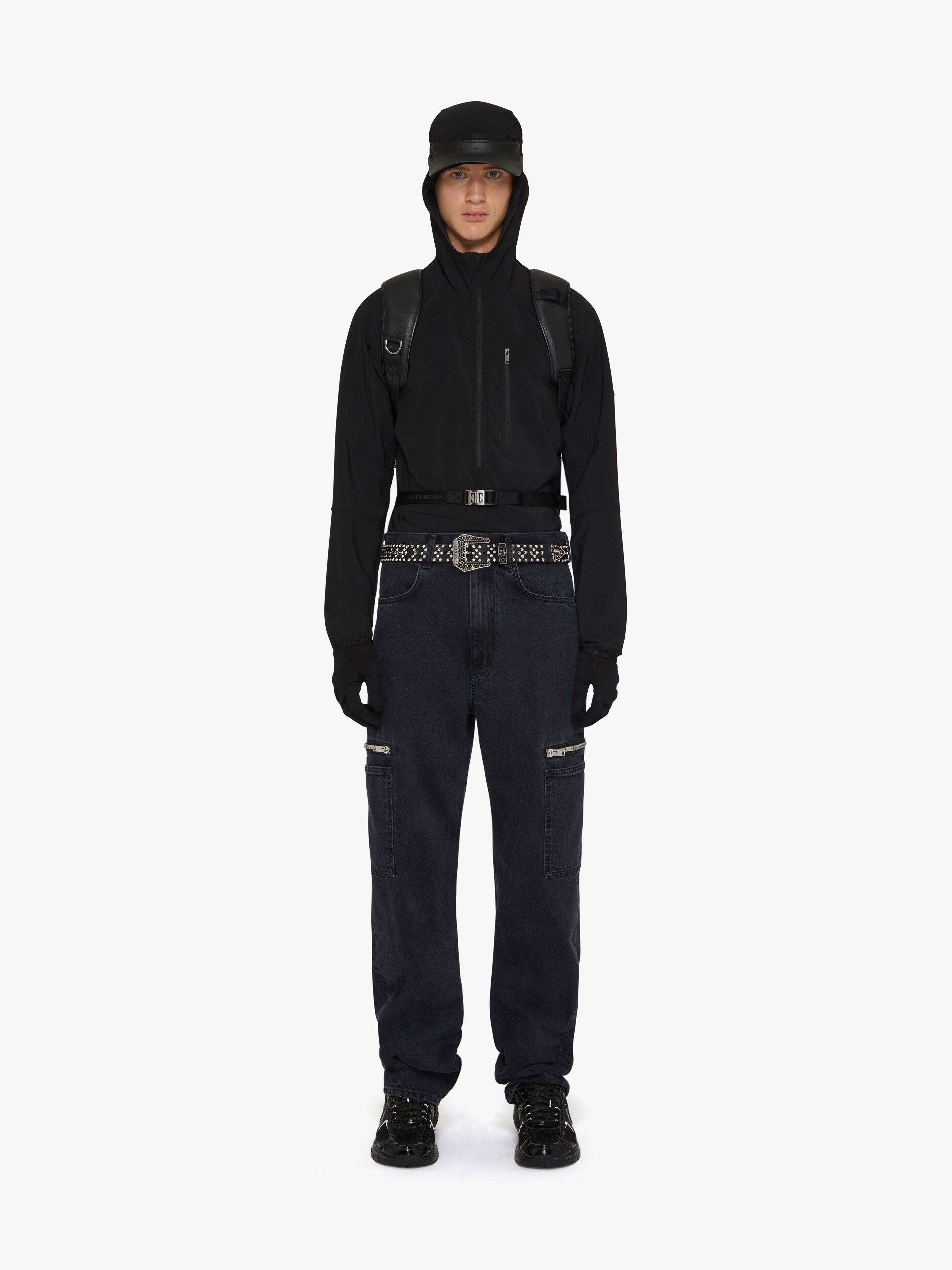 GIVENCHY MEN'S BLACK HOODED JACKET WITH ZIPPER