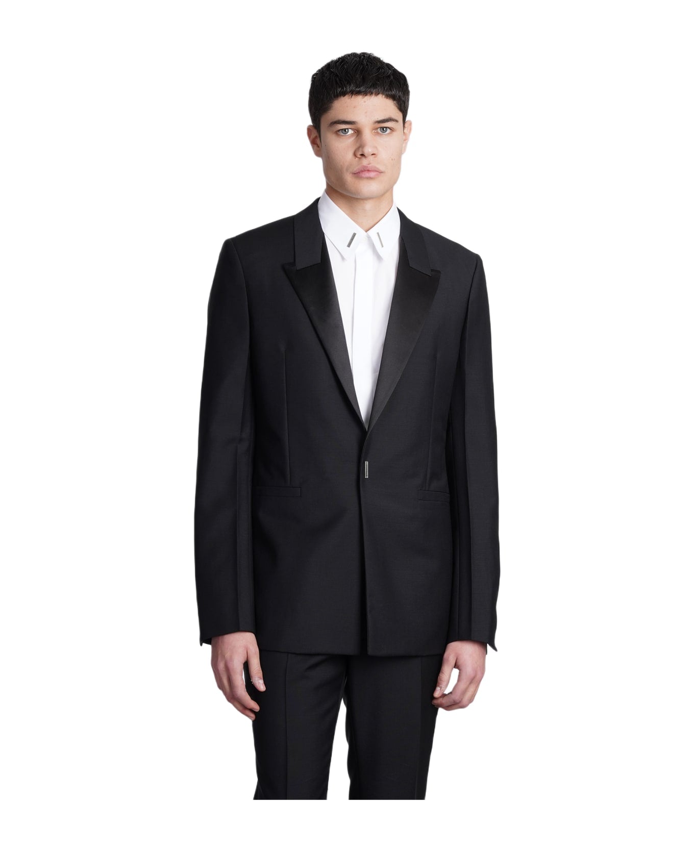 GIVENCHY MEN'S BLACK SATIN COLLAR SLIM JACKET