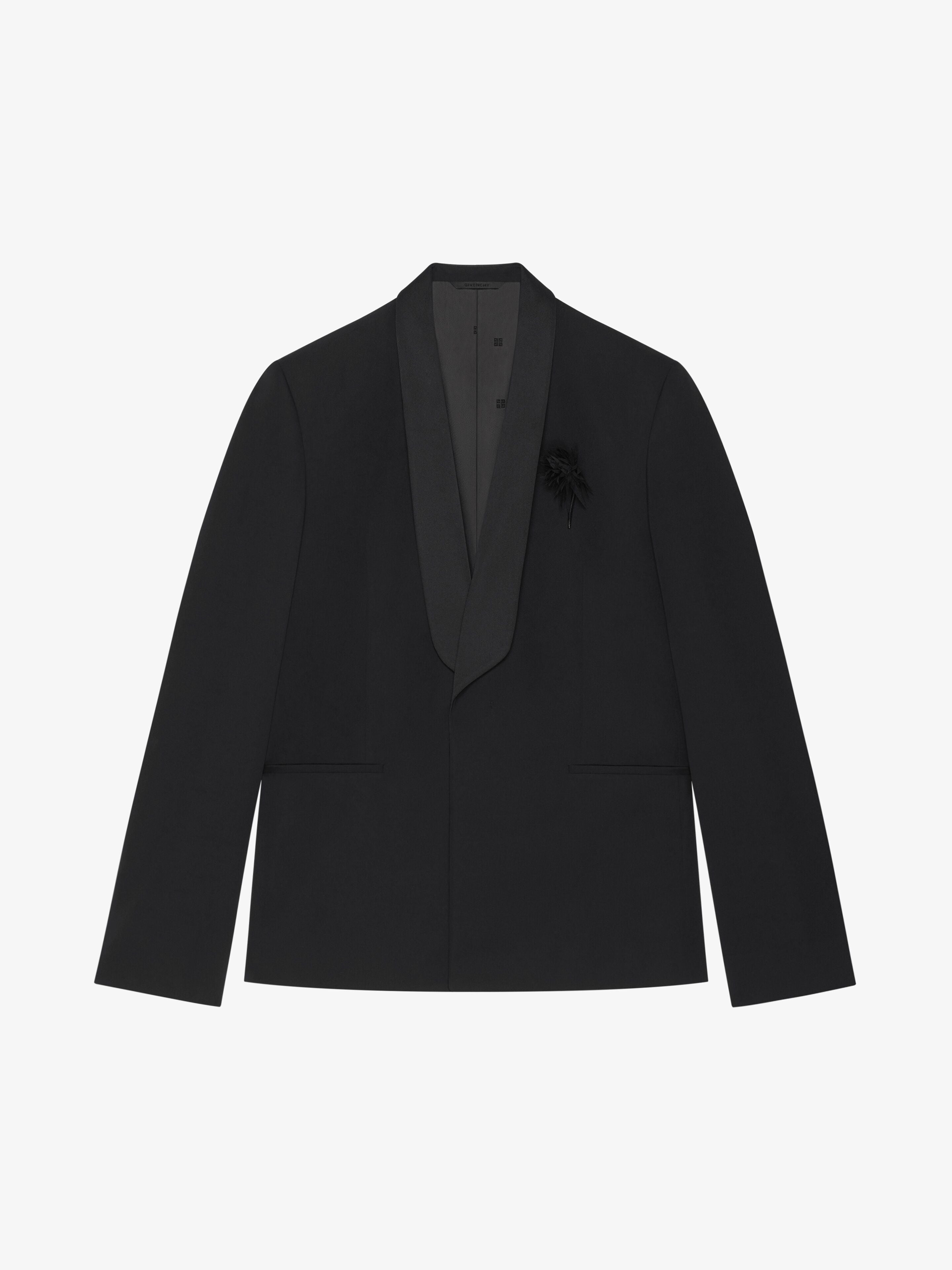 GIVENCHY MEN'S BLACK SATIN SHAWL LAPEL JACKET