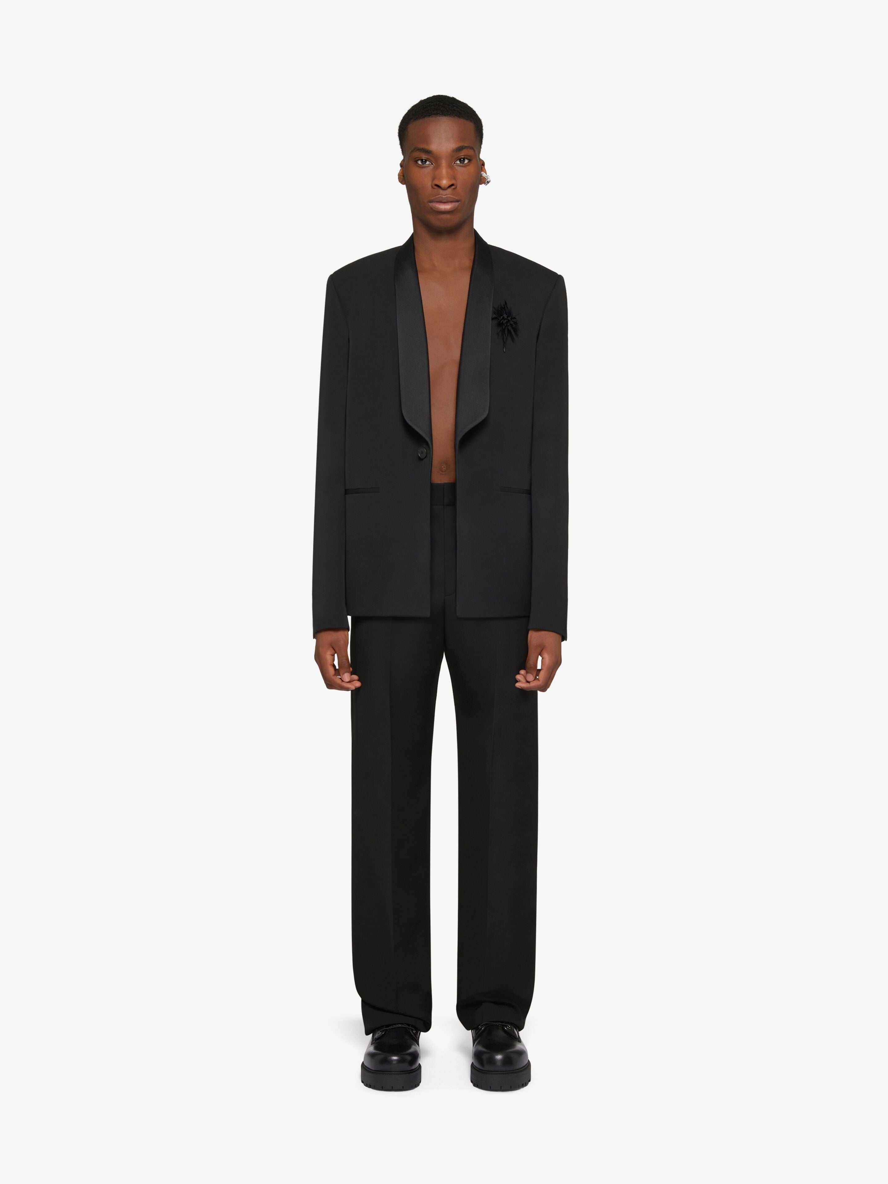 GIVENCHY MEN'S BLACK SATIN SHAWL LAPEL JACKET