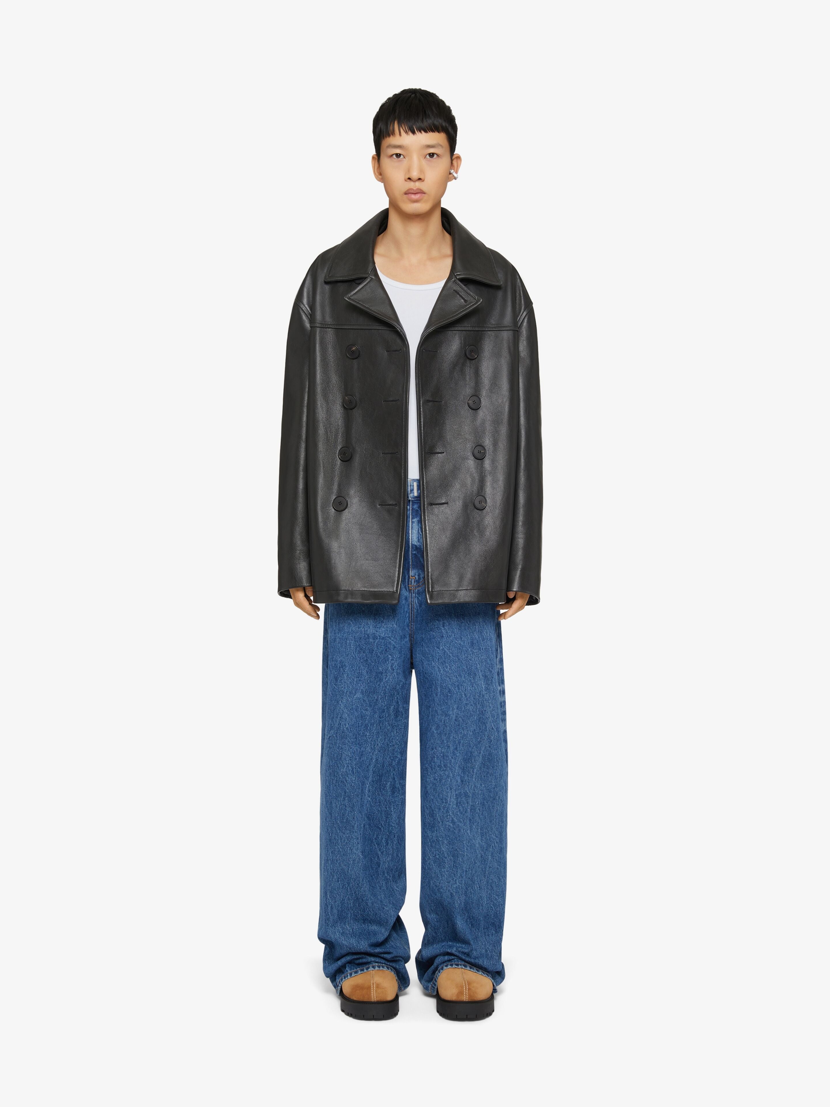 GIVENCHY MEN'S LEATHER PEACOAT NWT