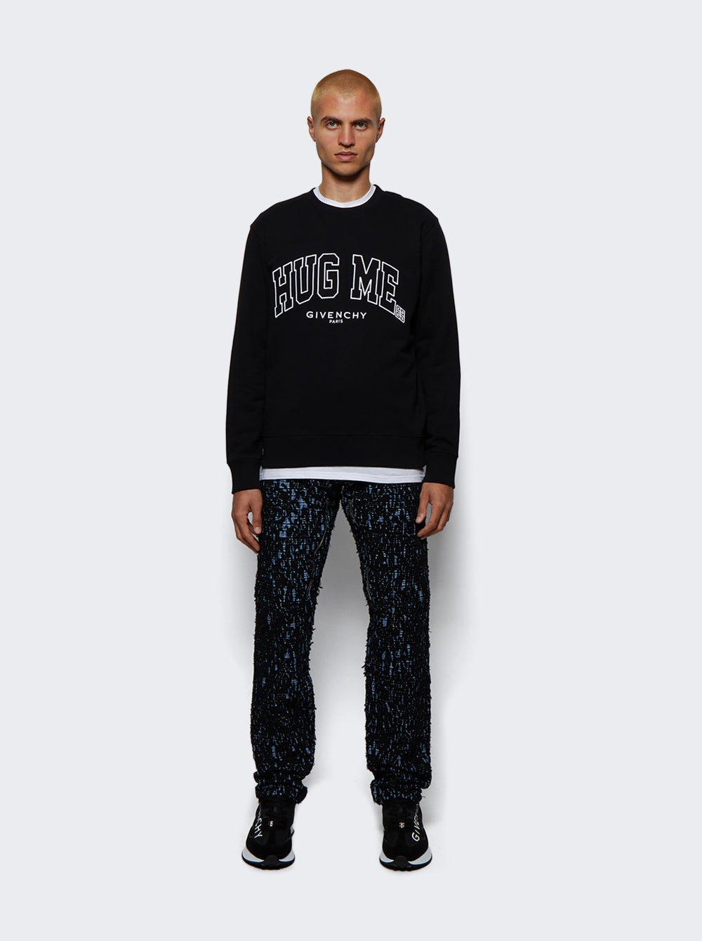 GIVENCHY MEN'S BLACK PATTERNED DENIM TROUSERS