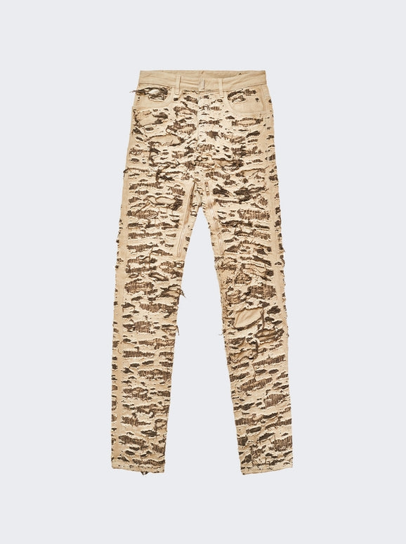 GIVENCHY MEN'S BROWN DISTRESSED DENIM TROUSERS