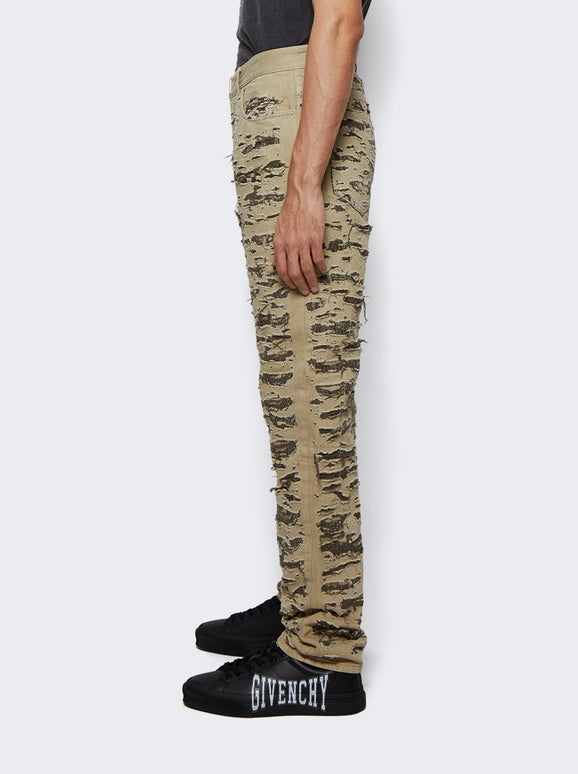 GIVENCHY MEN'S BROWN DISTRESSED DENIM TROUSERS