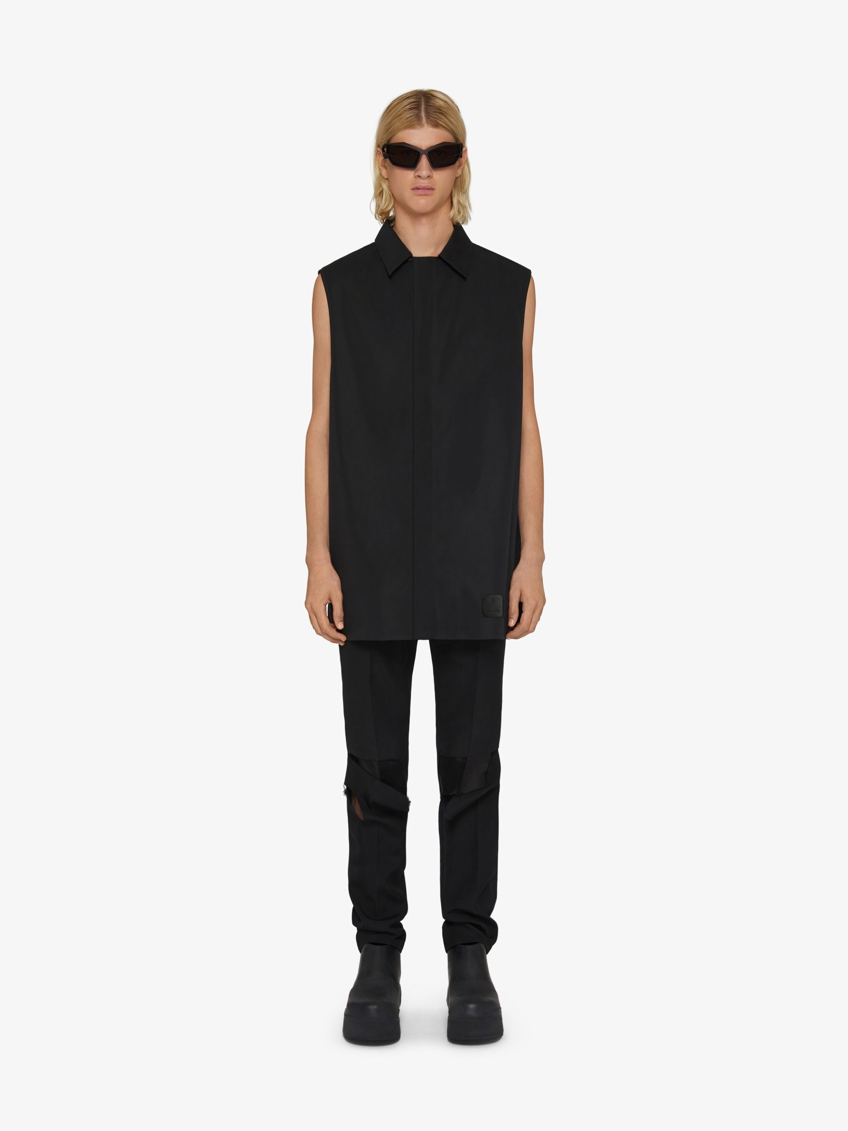 GIVENCHY MEN'S BLACK RIPPED SLIM TROUSERS