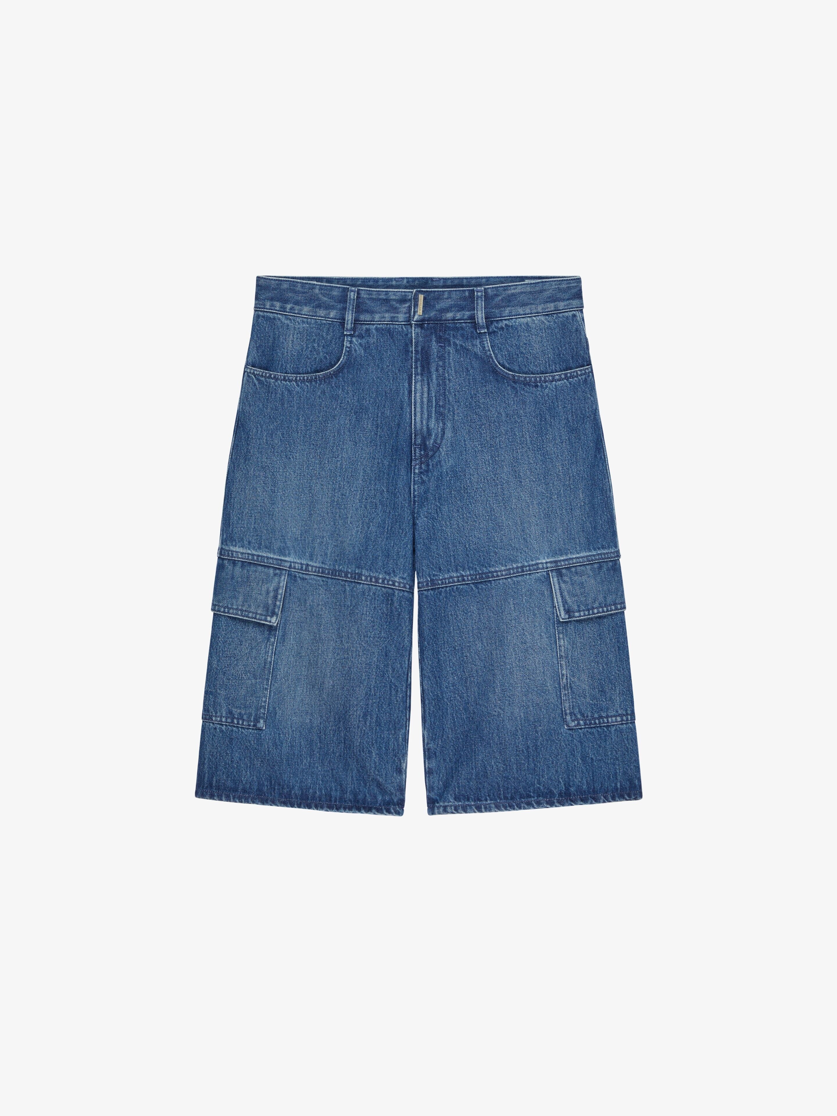 GIVENCHY MEN'S MEDIUM BLUE DENIM CARGO SHORTS