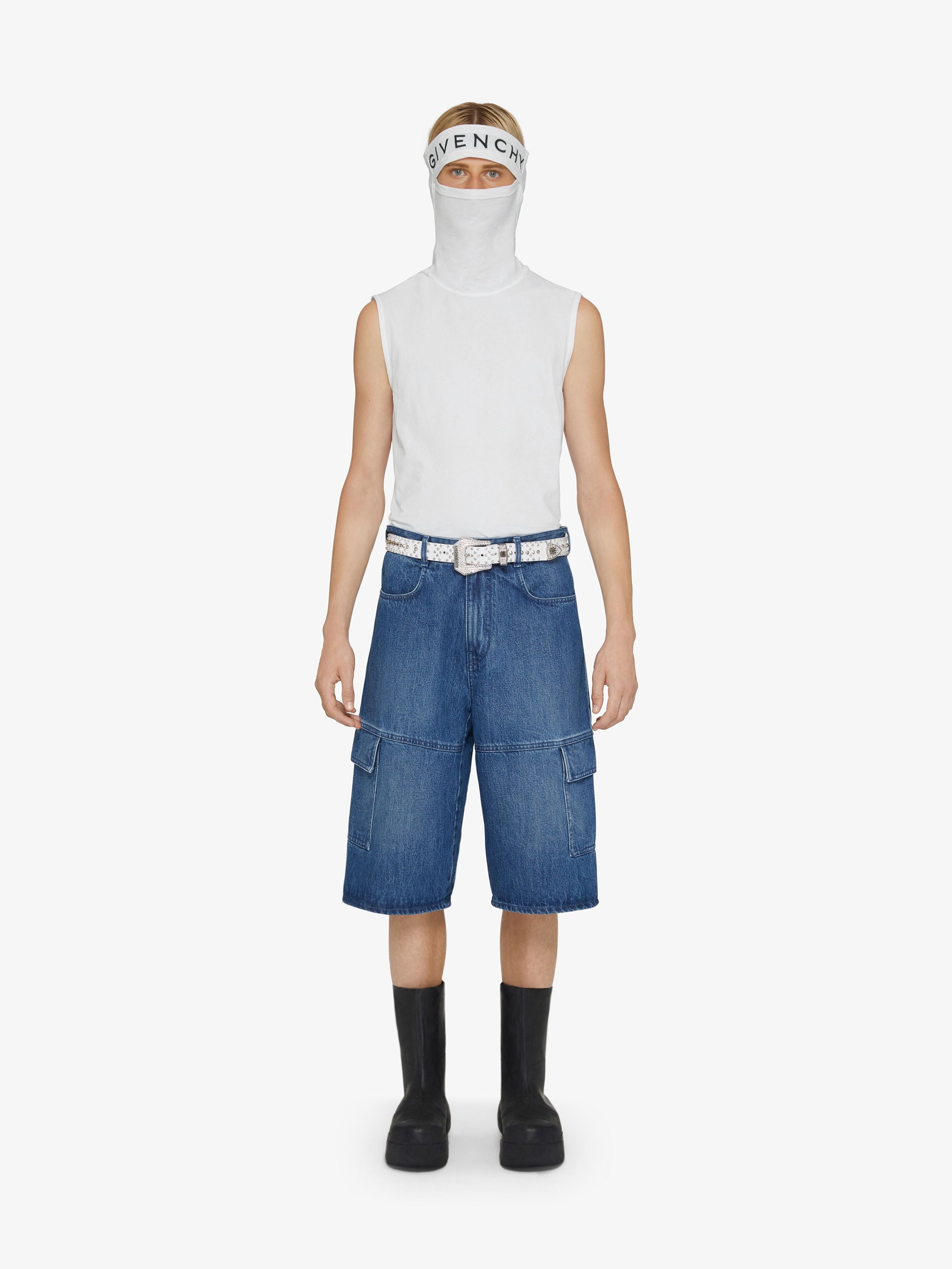 GIVENCHY MEN'S MEDIUM BLUE DENIM CARGO SHORTS