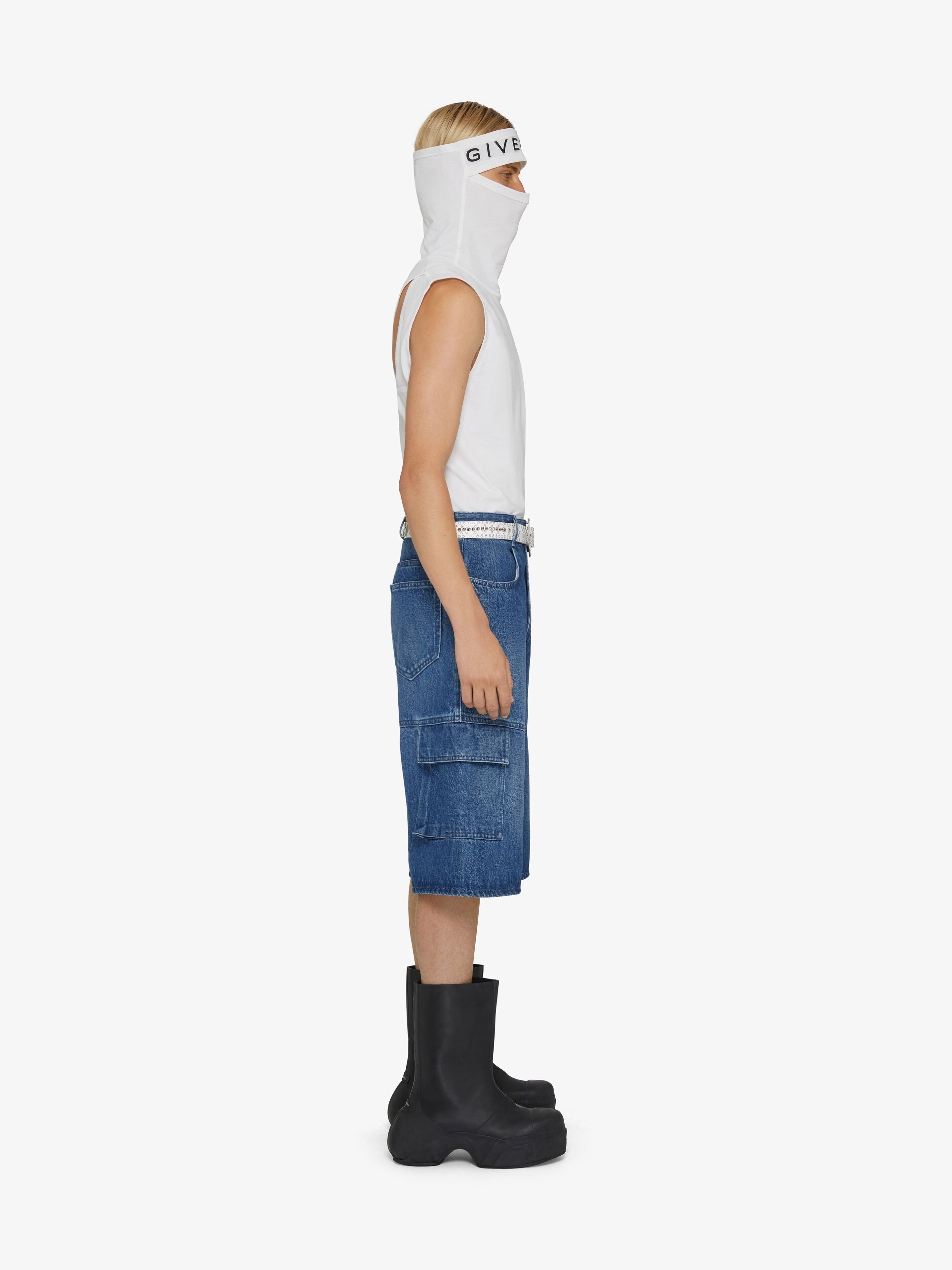 GIVENCHY MEN'S MEDIUM BLUE DENIM CARGO SHORTS