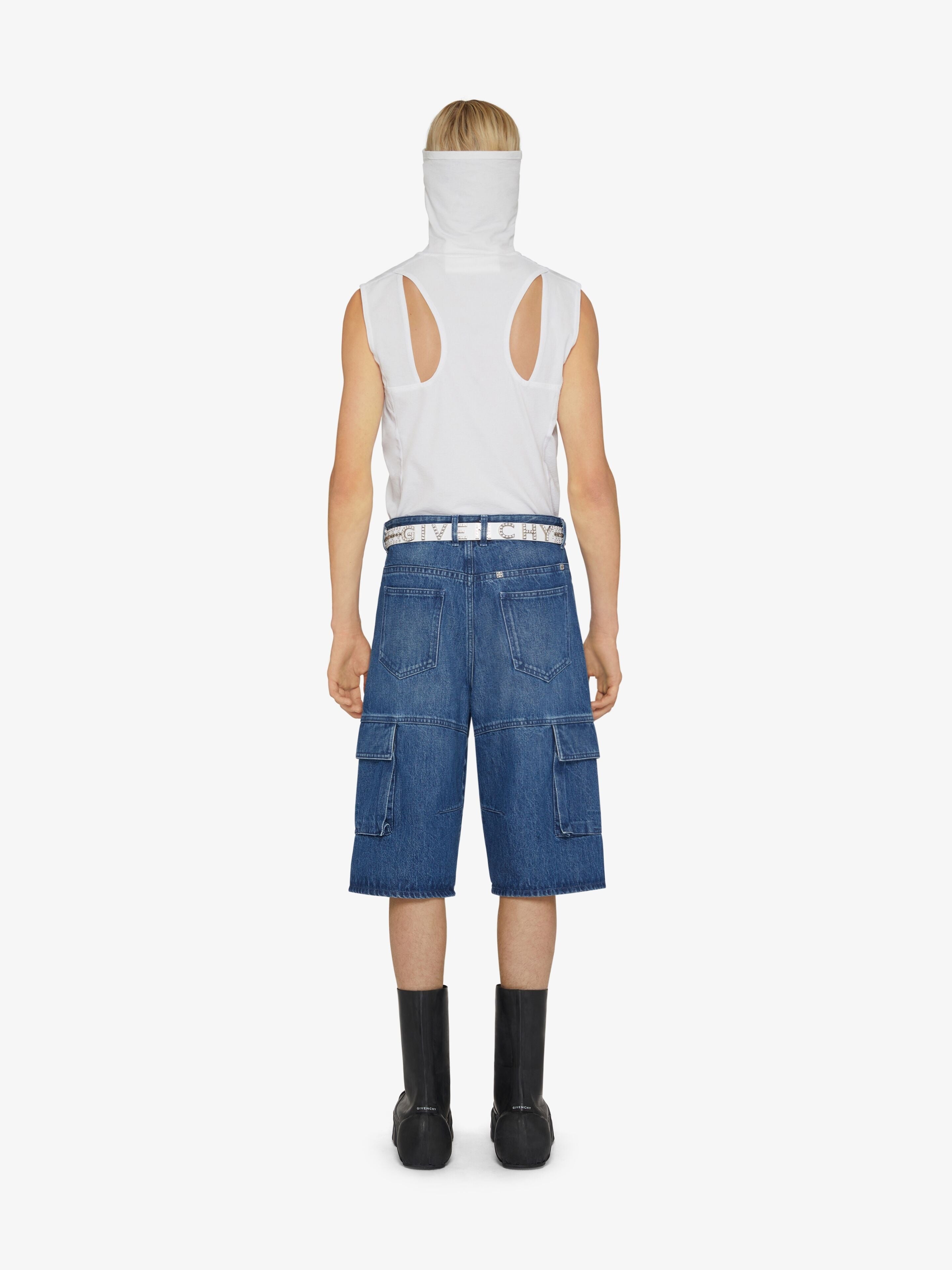 GIVENCHY MEN'S MEDIUM BLUE DENIM CARGO SHORTS