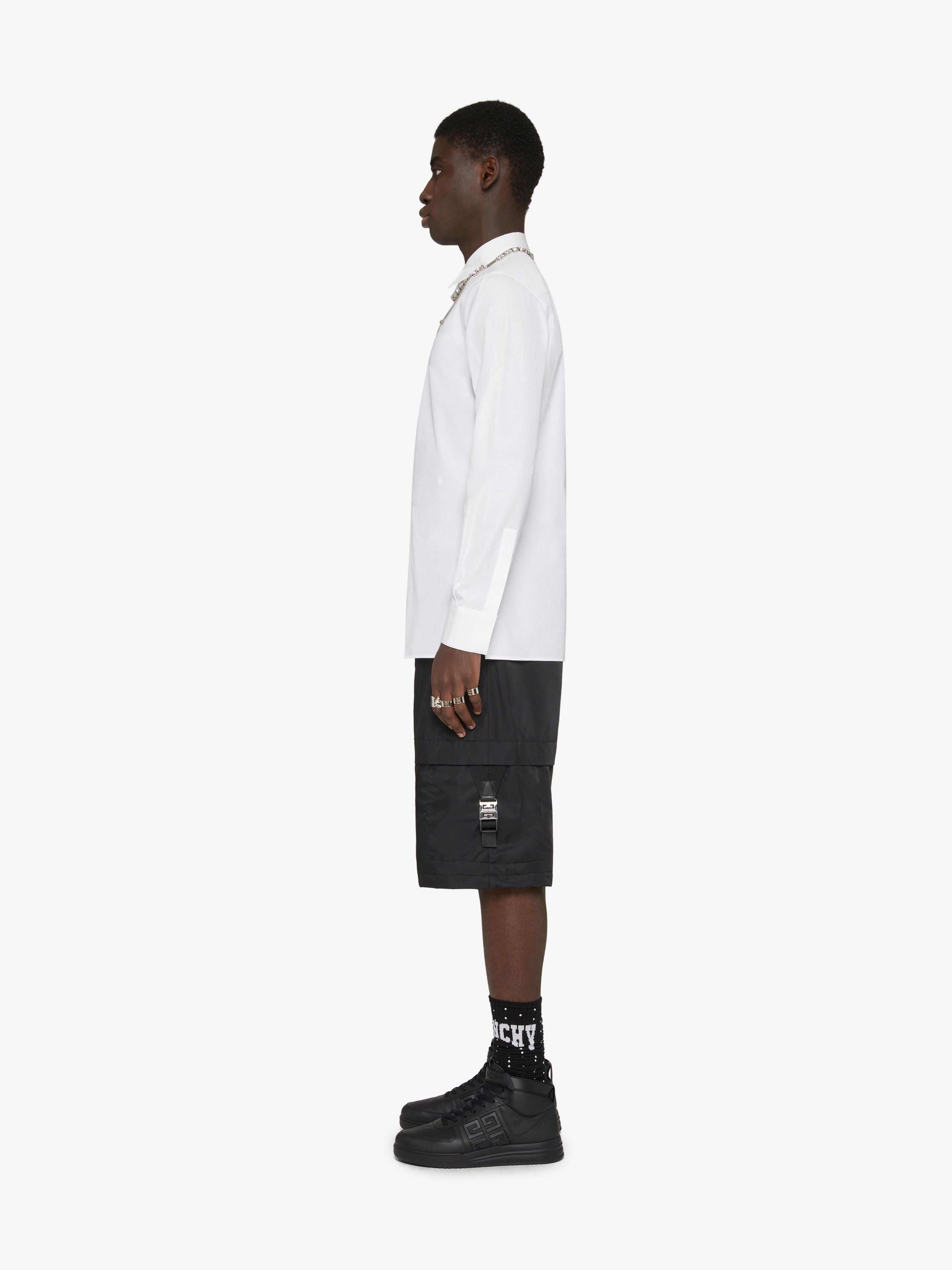 GIVENCHY MEN'S BLACK CARGO BUCKLE SHORTS