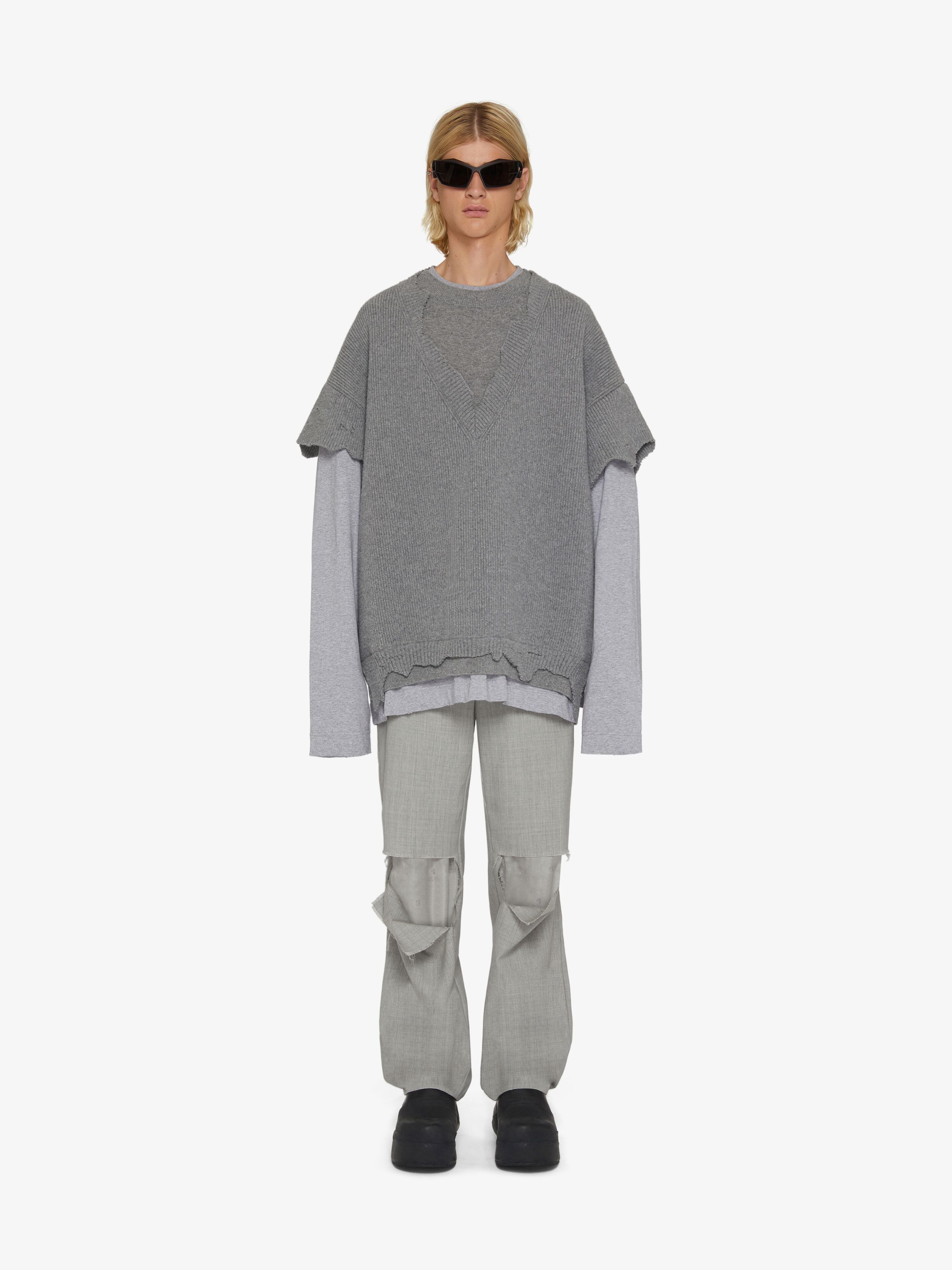 GIVENCHY MEN'S PEARL GREY DESTROYED STRAIGHT TROUSERS