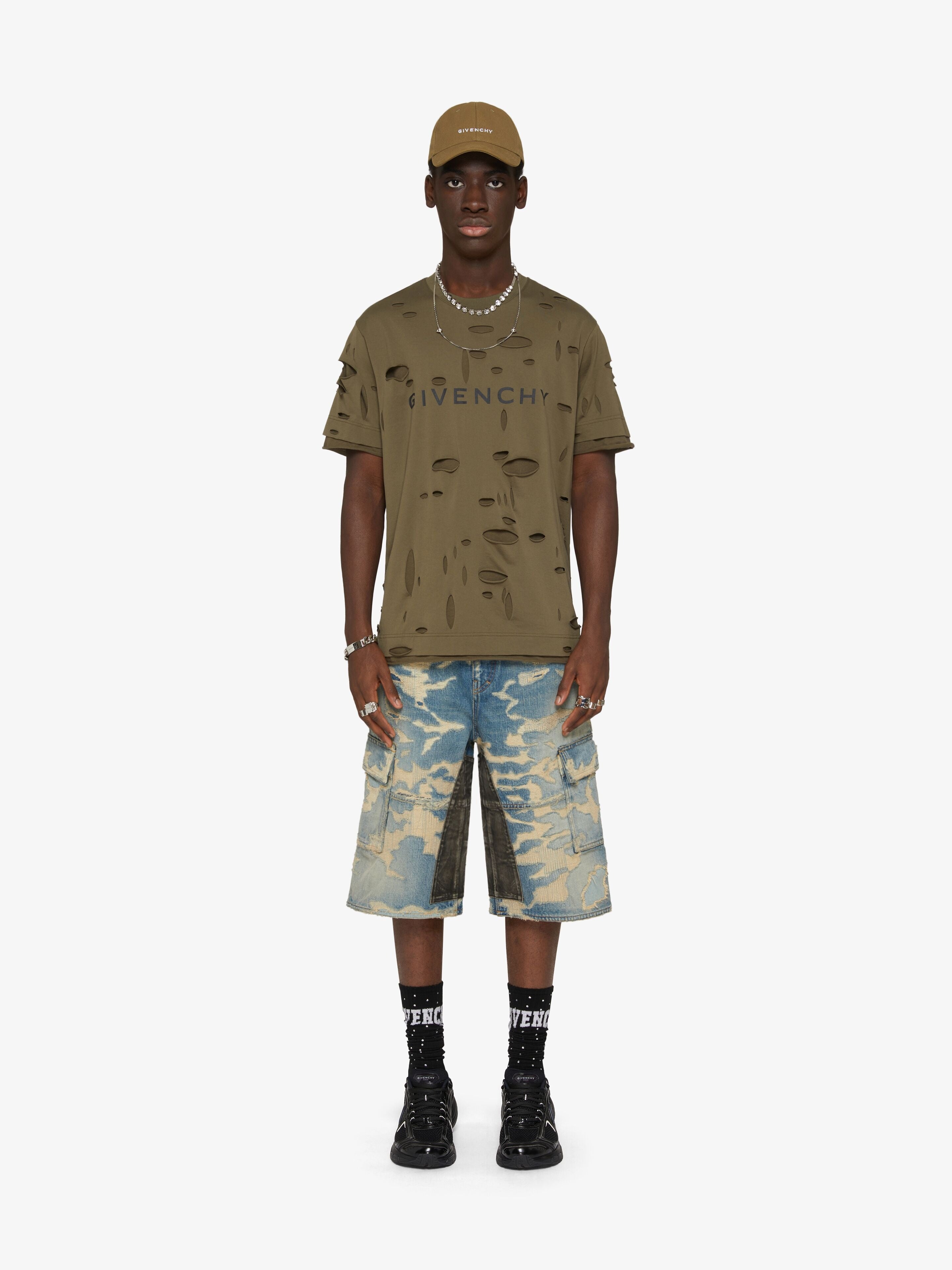 GIVENCHY MEN'S MEDIUM BLUE MULTICUT CARGO SHORTS