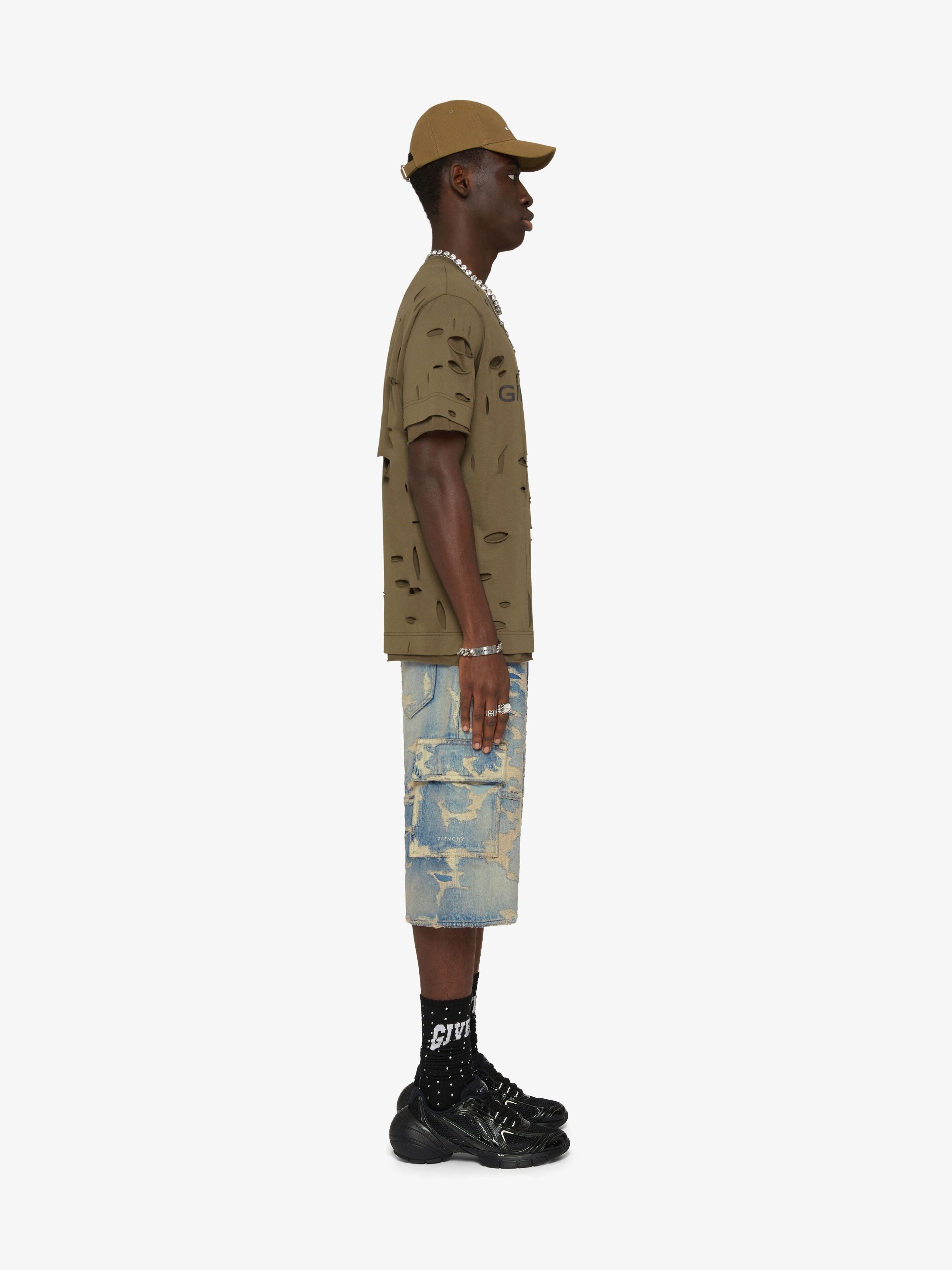 GIVENCHY MEN'S MEDIUM BLUE MULTICUT CARGO SHORTS