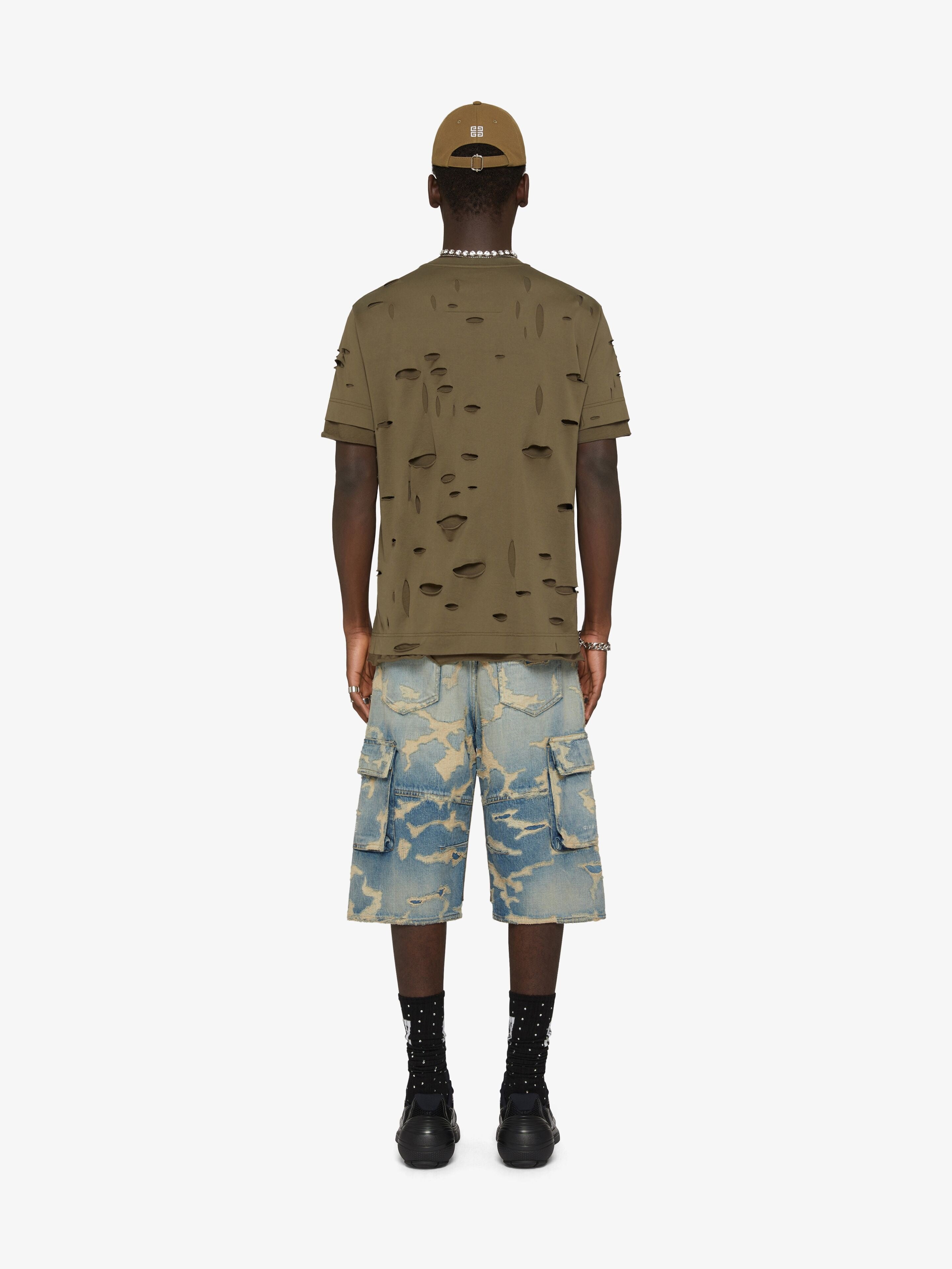 GIVENCHY MEN'S MEDIUM BLUE MULTICUT CARGO SHORTS
