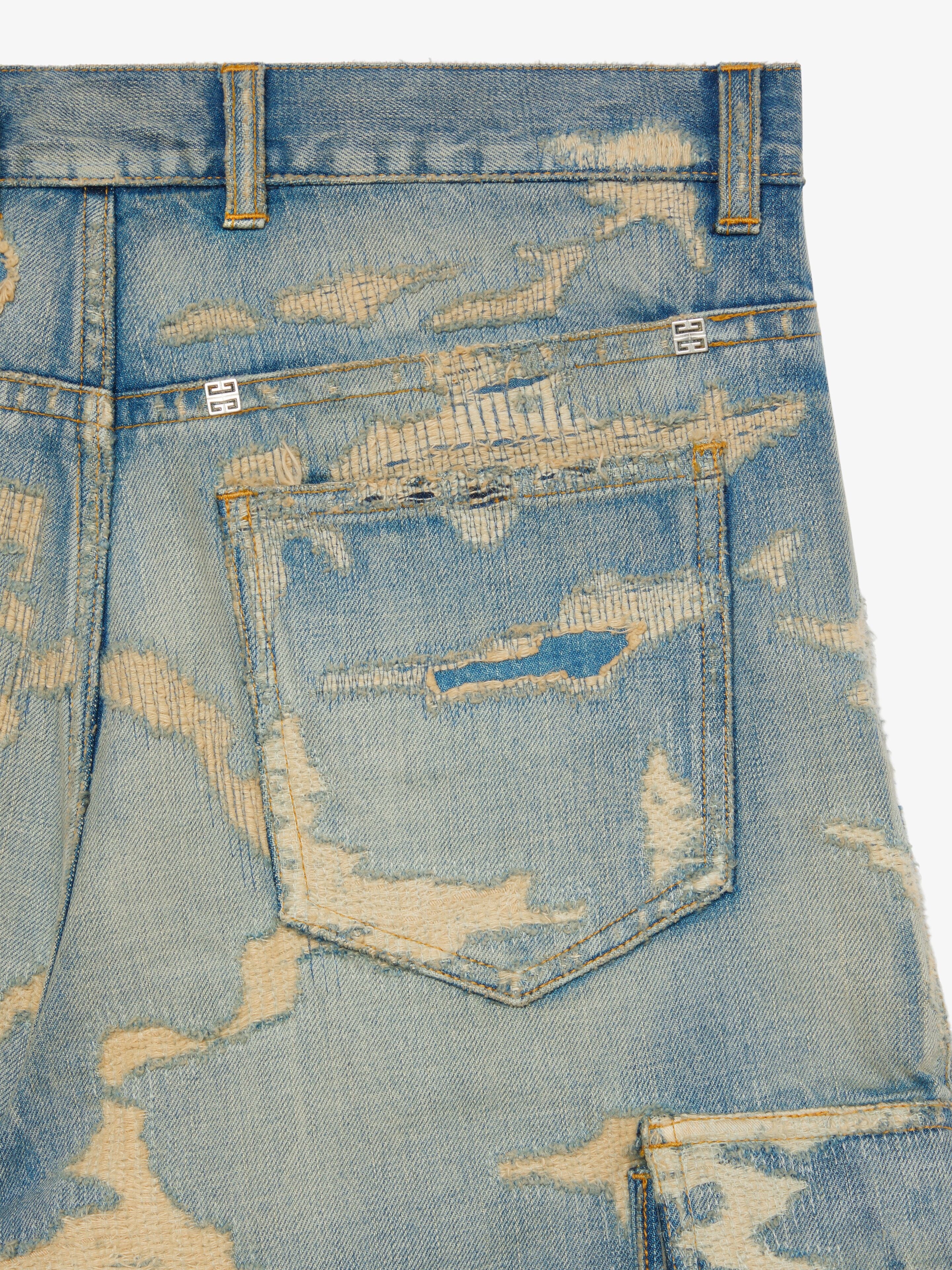 GIVENCHY MEN'S MEDIUM BLUE MULTICUT CARGO SHORTS