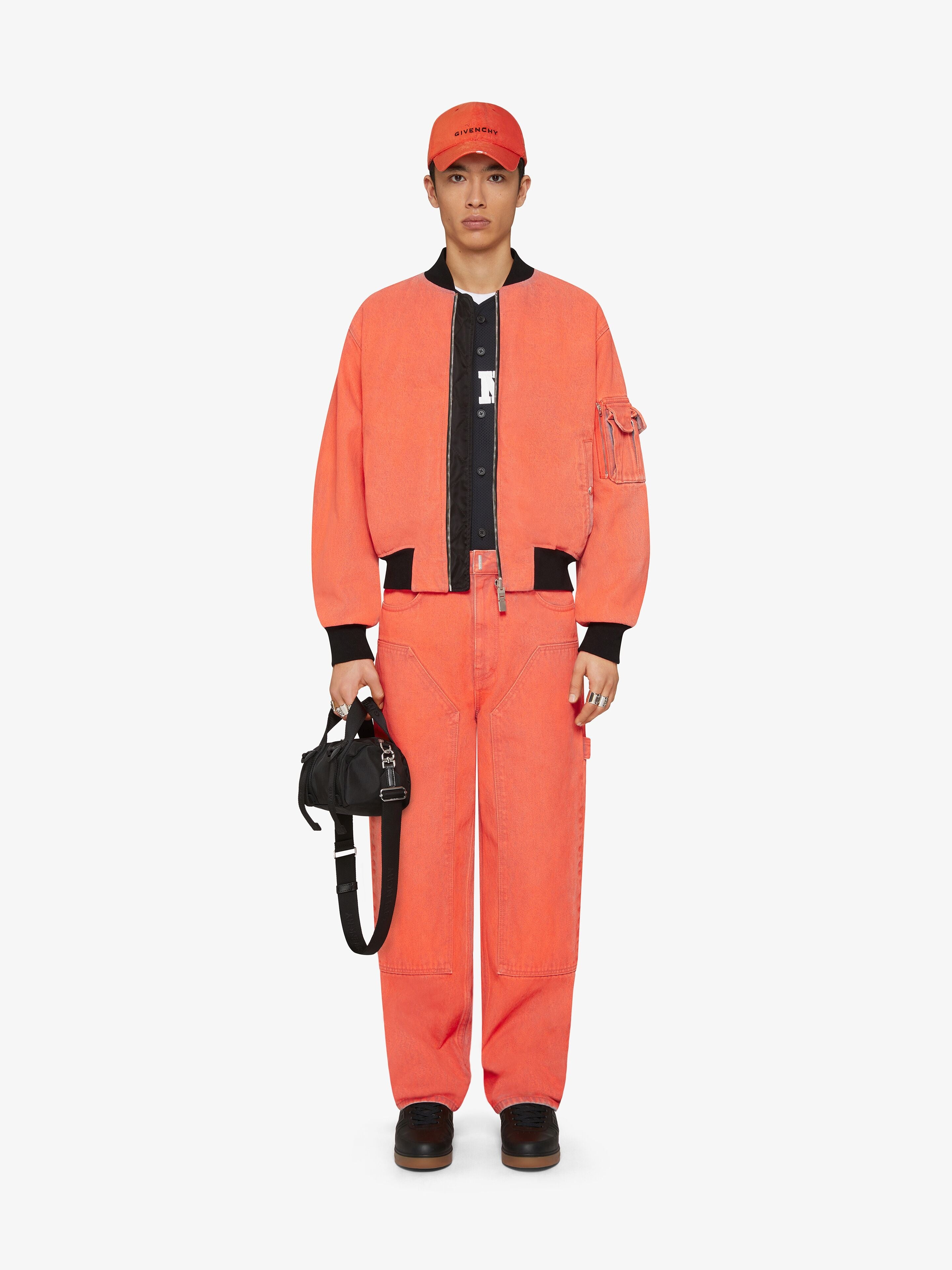 GIVENCHY MEN'S ORANGE DENIM CARPENTER TROUSERS