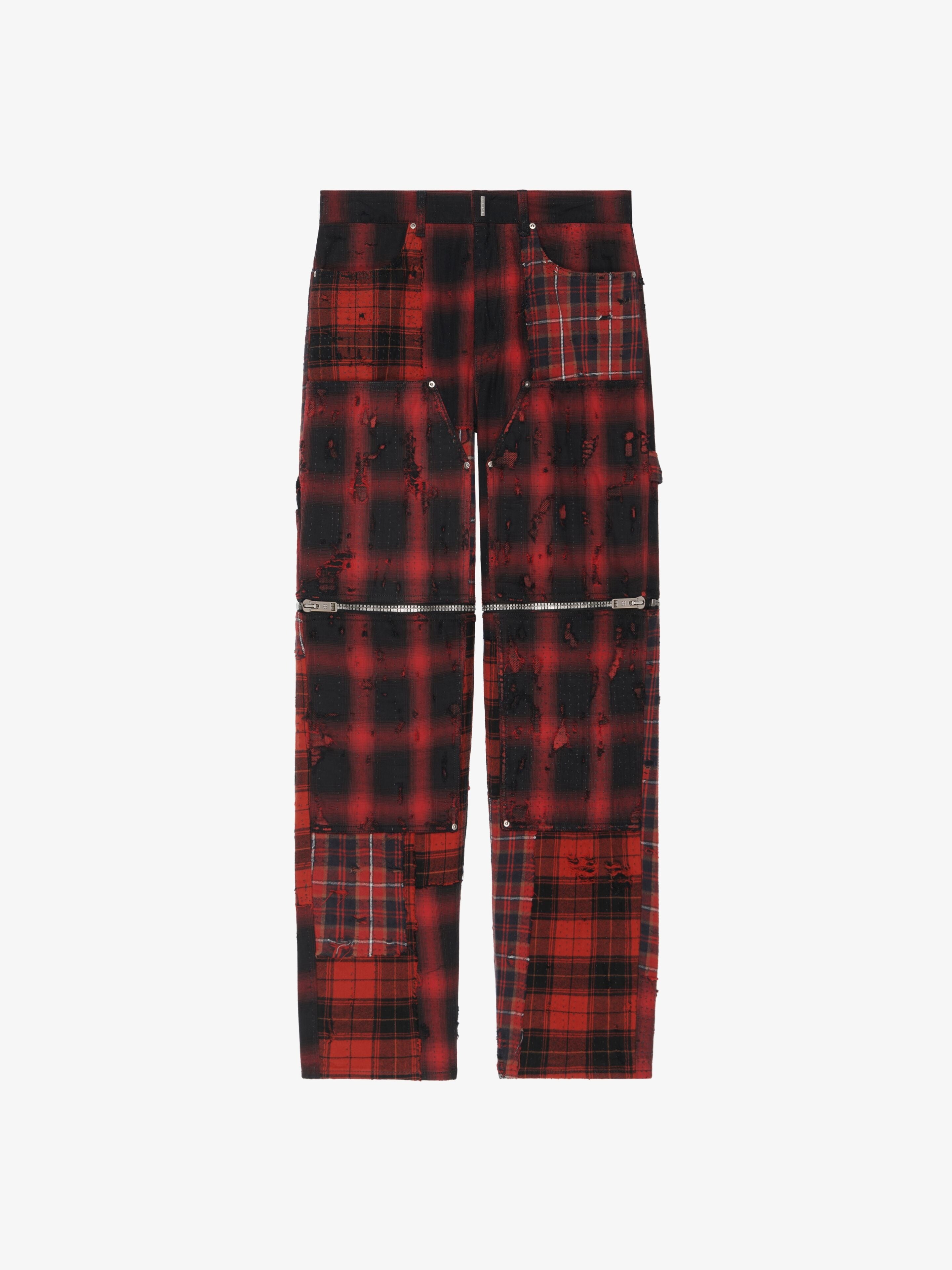GIVENCHY MEN'S RED BLACK PLAID ZIP-OFF TROUSERS