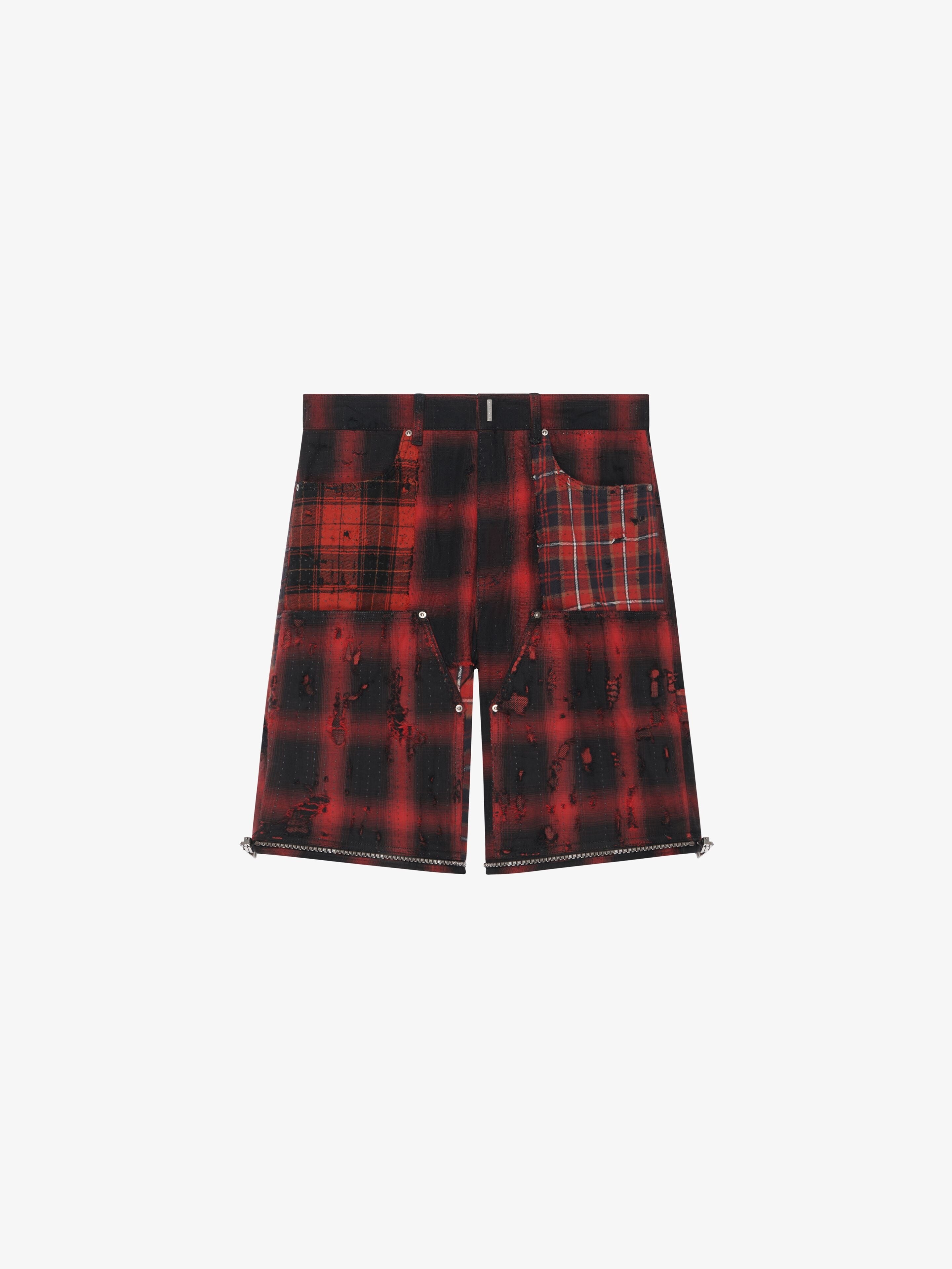 GIVENCHY MEN'S RED BLACK PLAID ZIP-OFF TROUSERS