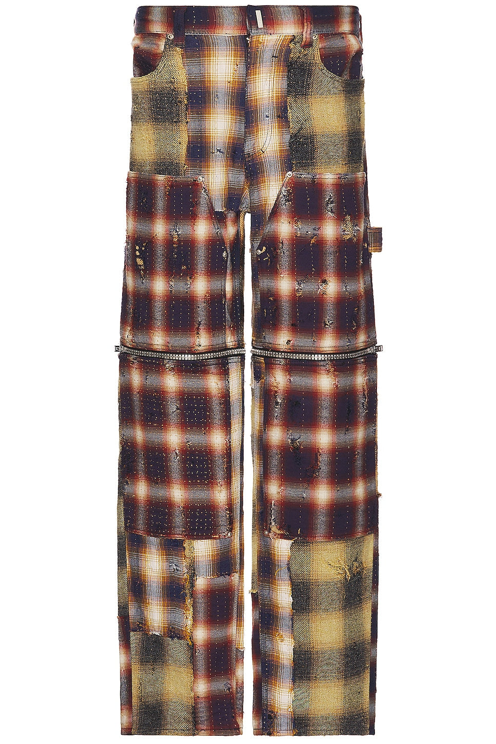 GIVENCHY MEN'S MULTICOLORED PLAID ZIP-OFF TROUSERS