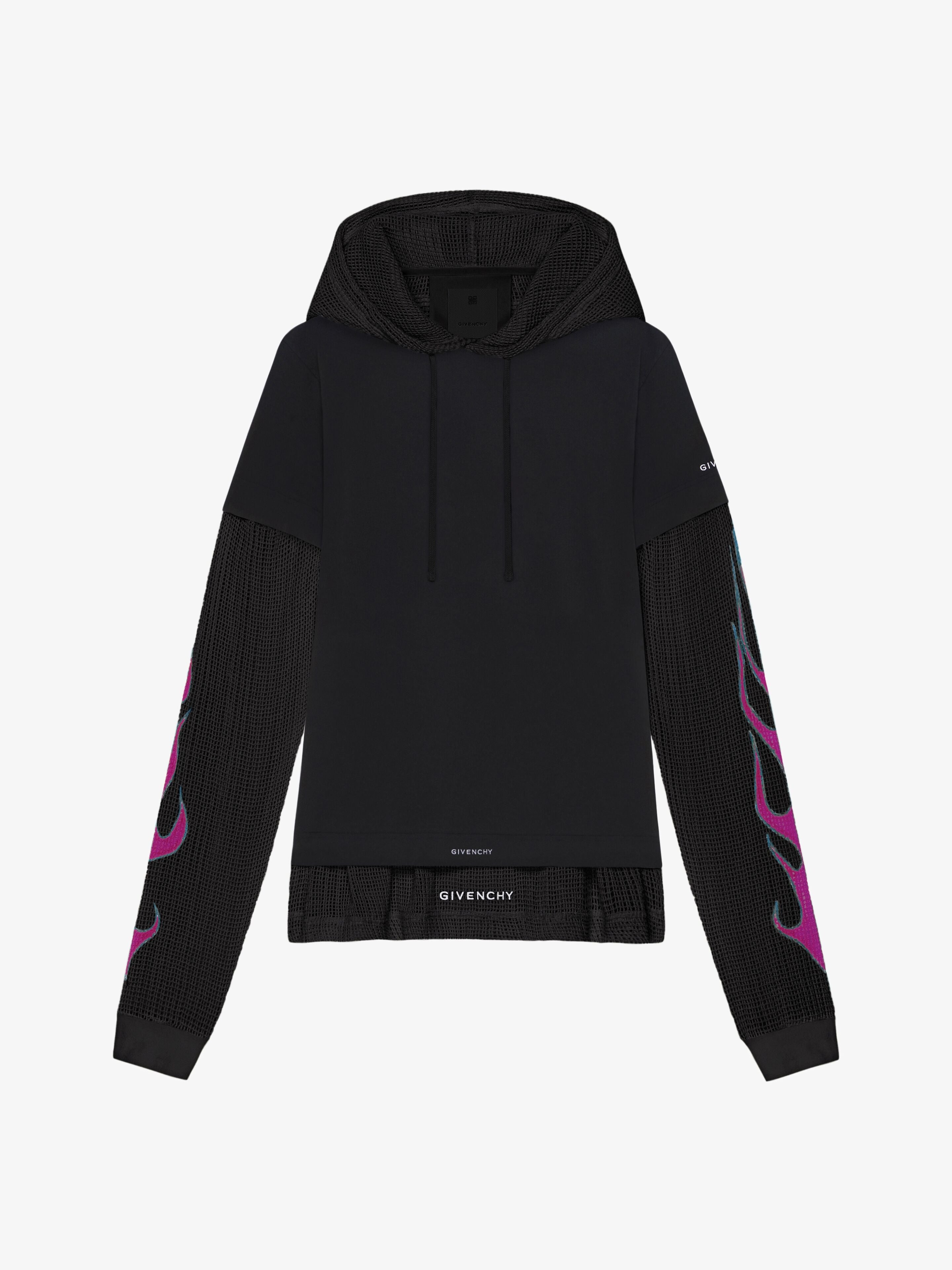 GIVENCHY MEN'S BLACK MESH HOODIE SHIRT