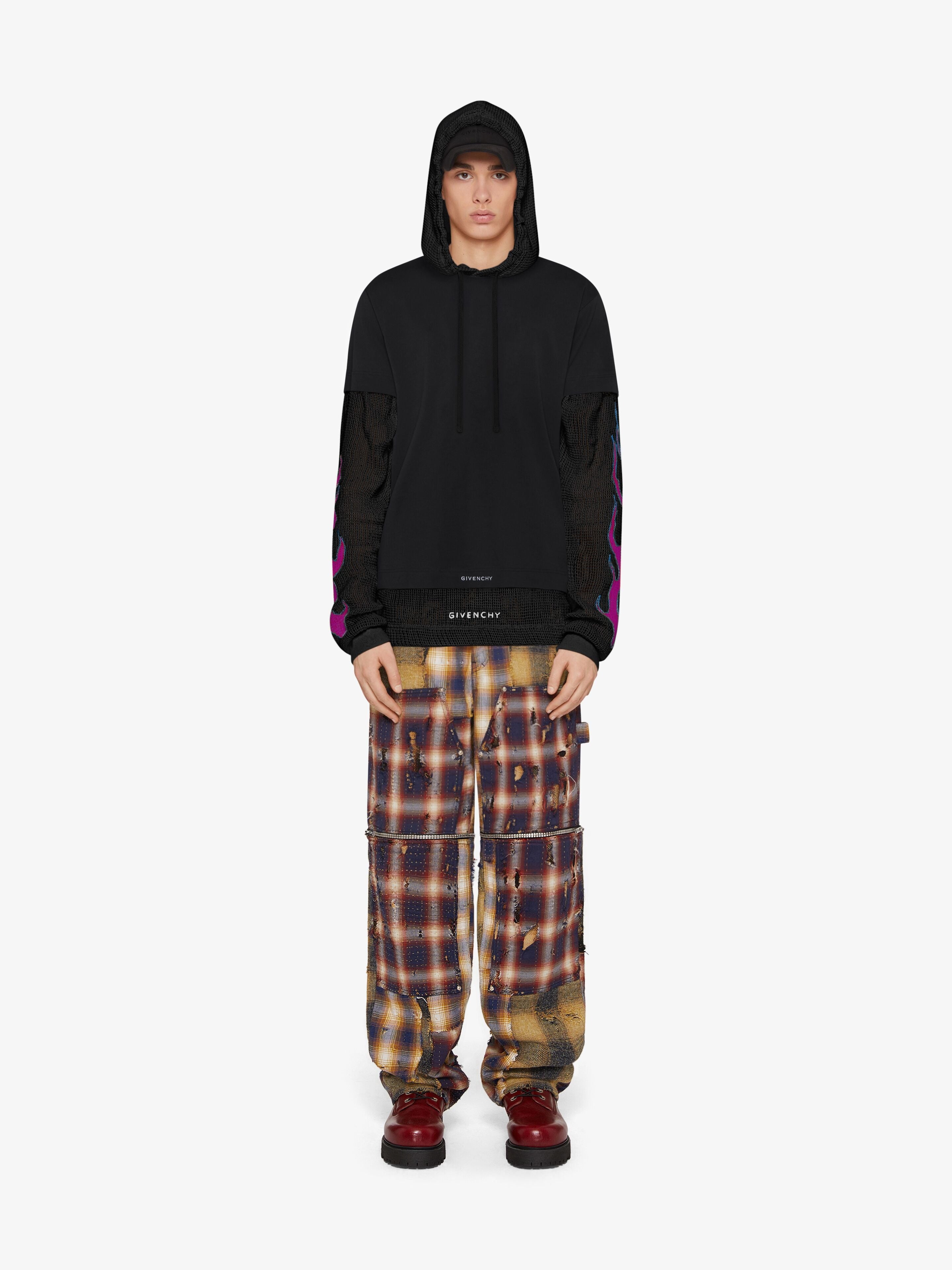 GIVENCHY MEN'S BLACK MESH HOODIE SHIRT