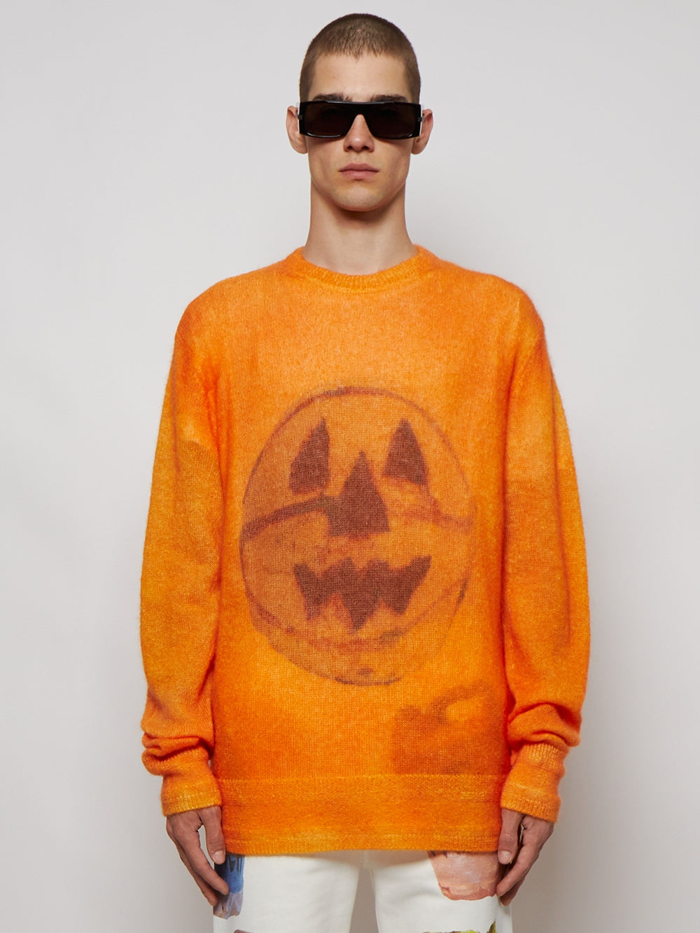 GIVENCHY MEN'S ORANGE MOHAIR CREW NECK SWEATER