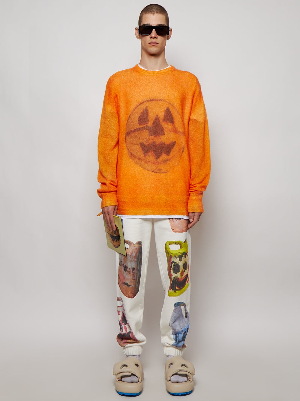 GIVENCHY MEN'S ORANGE MOHAIR CREW NECK SWEATER