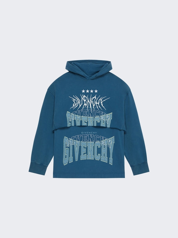 GIVENCHY MEN'S PETROL BLUE GRAPHIC HOODIE
