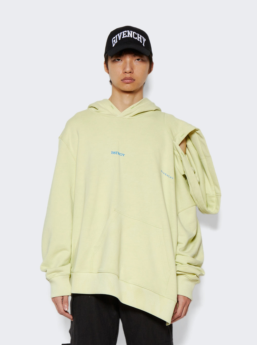 GIVENCHY MEN'S CITRUS GREEN DOUBLE HOOD SWEATSHIRT