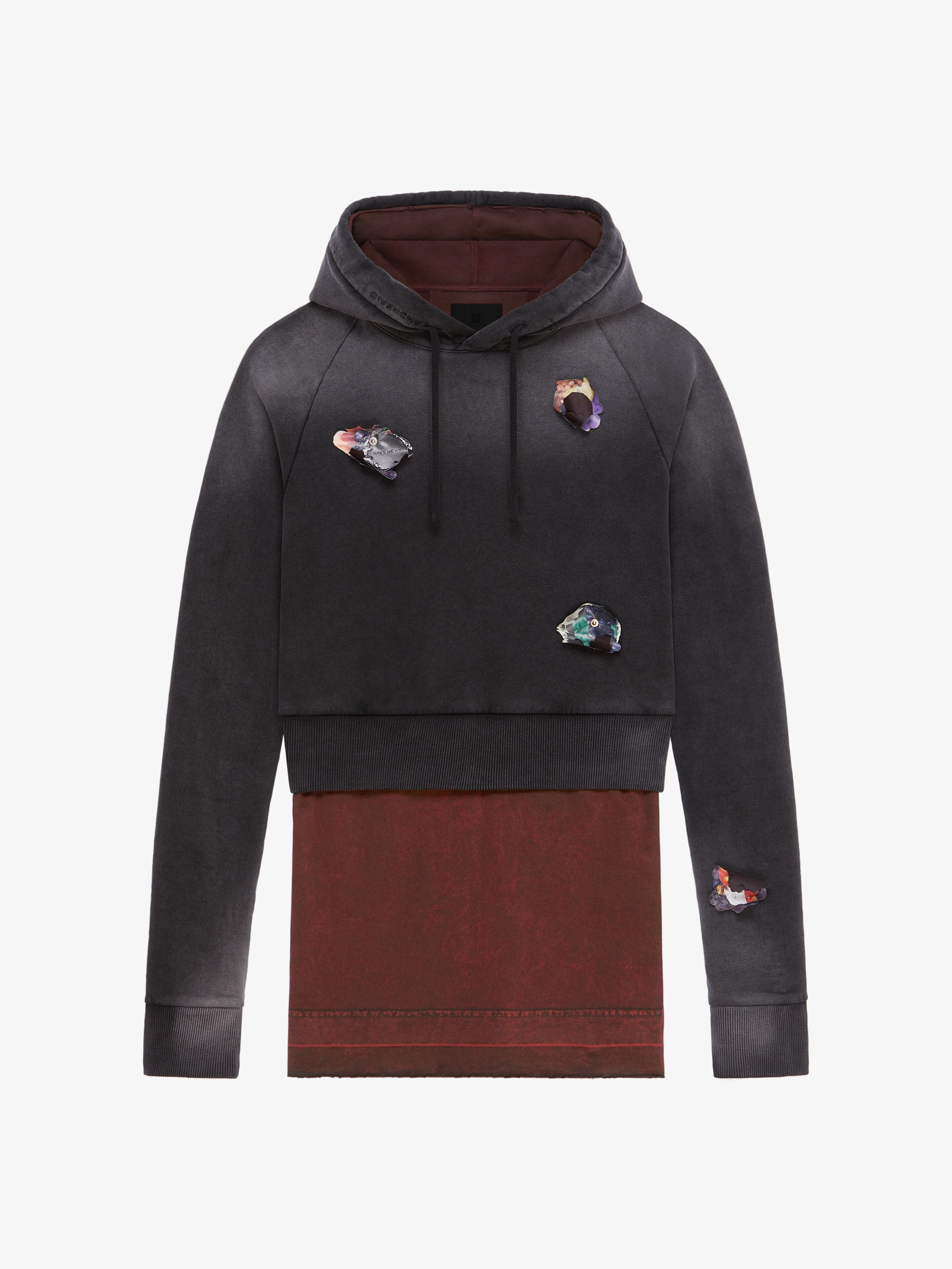 GIVENCHY MEN'S MULTICOLORED DISTRESSED LAYERED HOODIE
