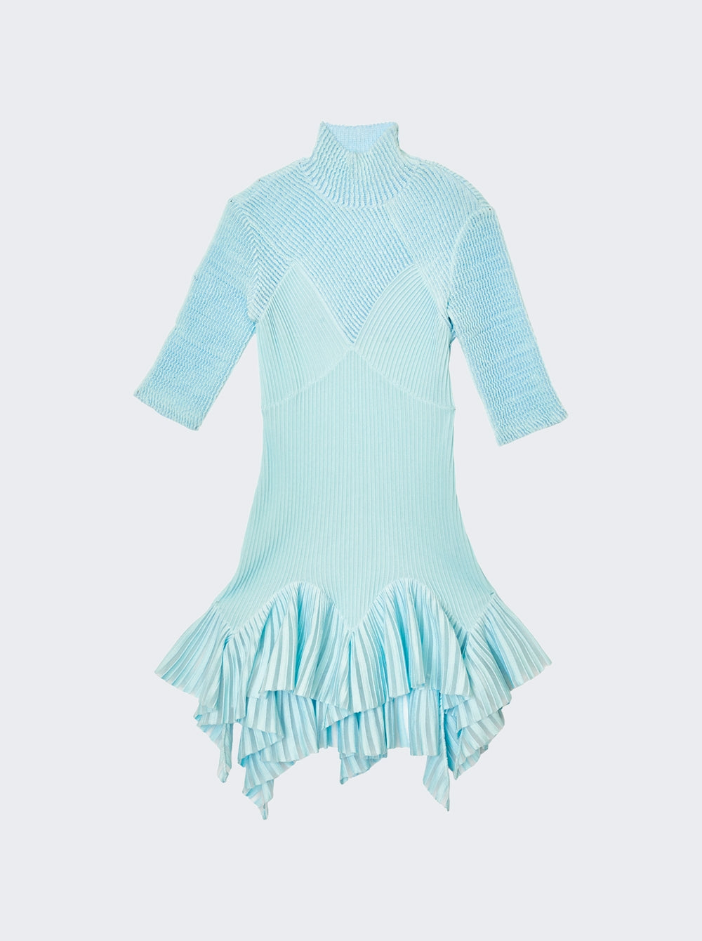 GIVENCHY WOMEN'S AQUA MARINE RIBBED RUFFLED DRESS