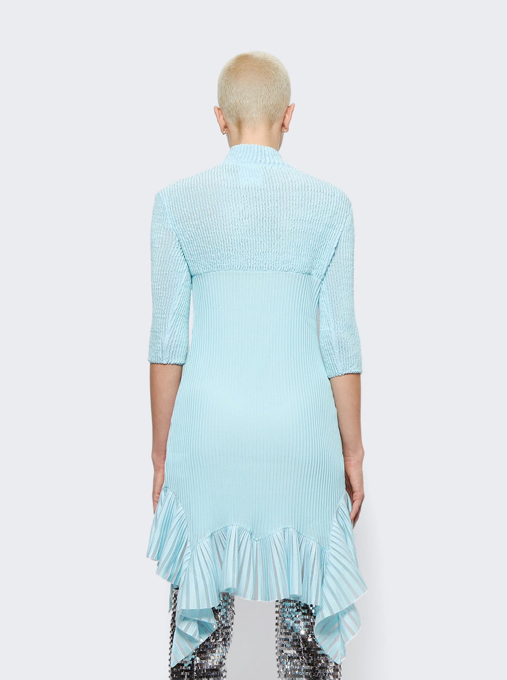 GIVENCHY WOMEN'S AQUA MARINE RIBBED RUFFLED DRESS