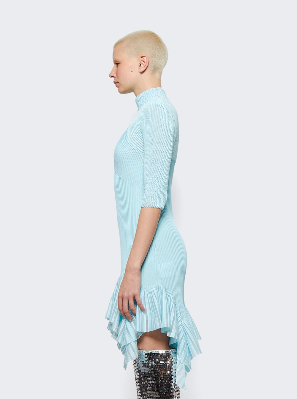 GIVENCHY WOMEN'S AQUA MARINE RIBBED RUFFLED DRESS