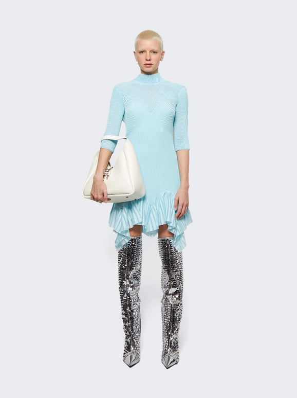 GIVENCHY WOMEN'S AQUA MARINE RIBBED RUFFLED DRESS