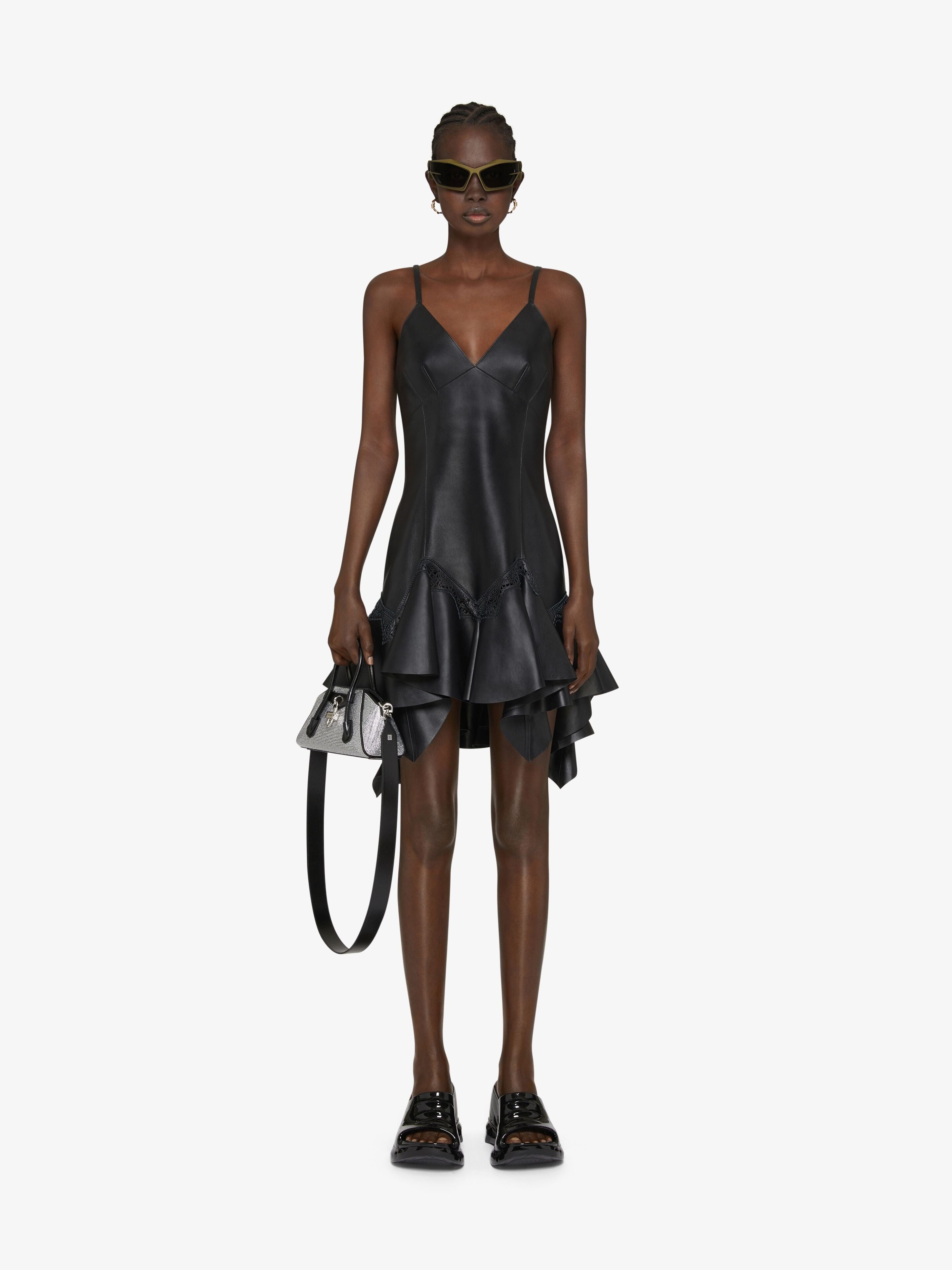 GIVENCHY WOMEN'S MINI DRES W/ VOLAN & INCRUSTED LACE NWT