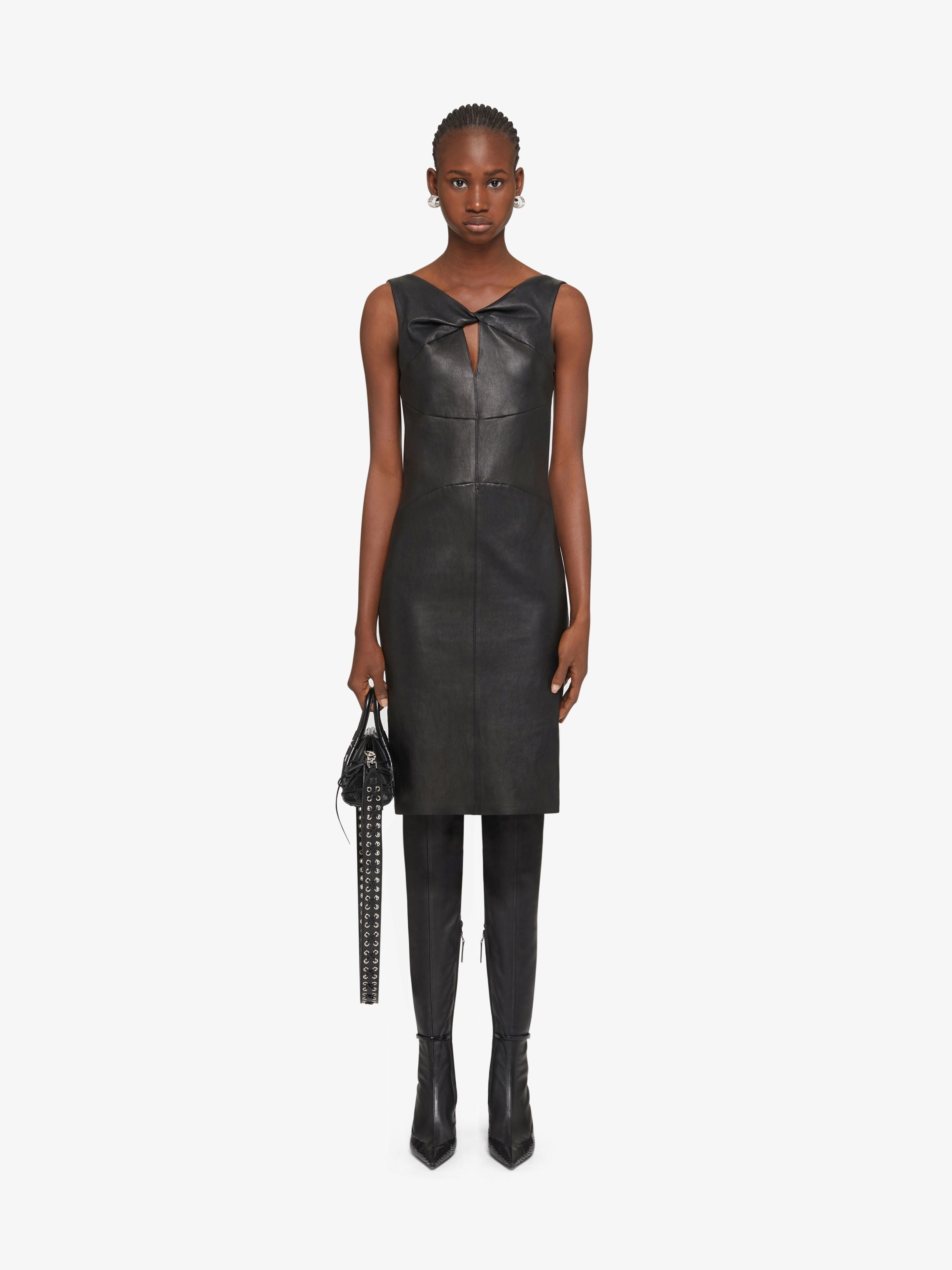 GIVENCHY WOMEN'S LEATHER TWISTED DRESS W/ CHAIN NWT