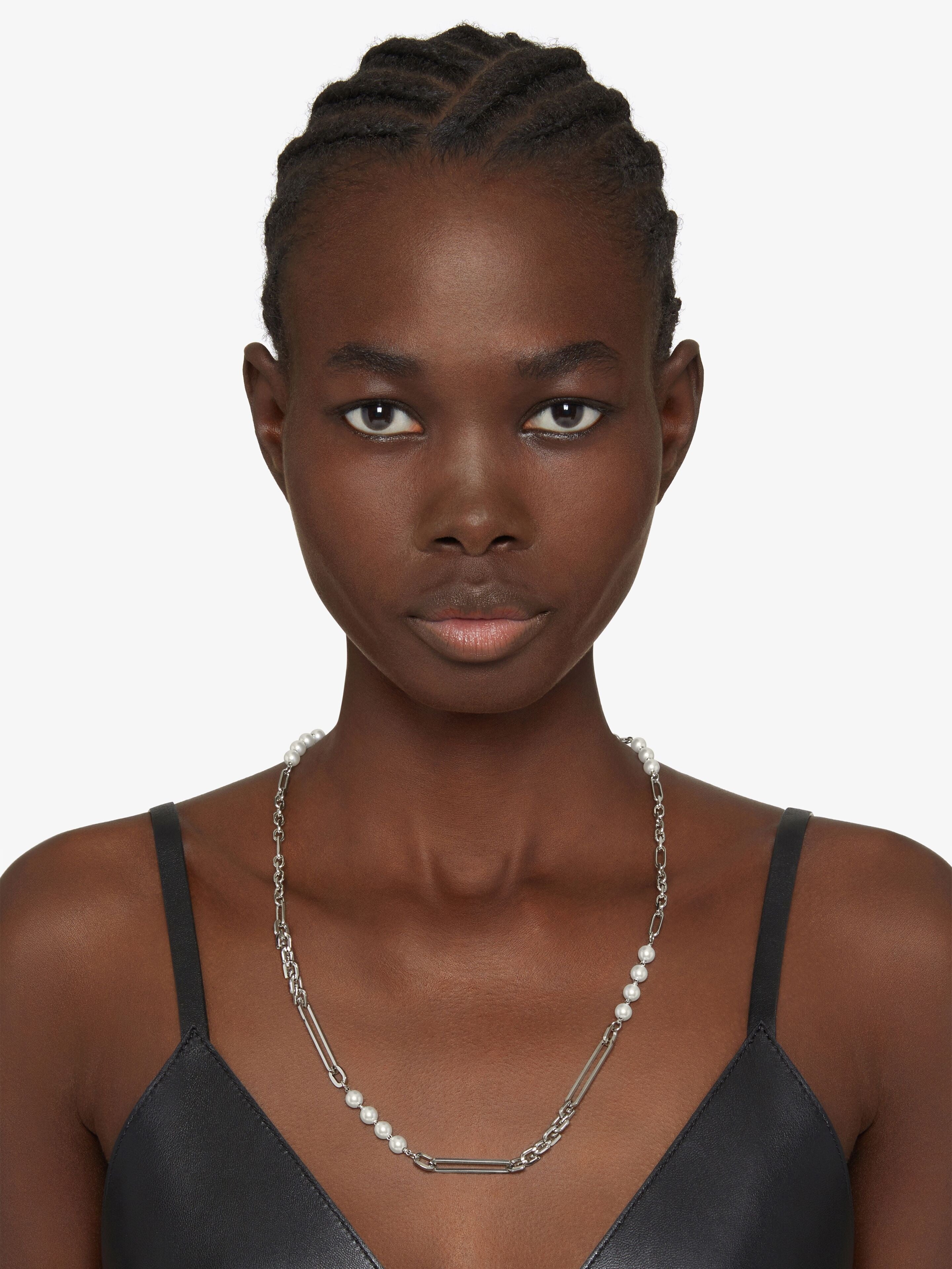 GIVENCHY WOMEN'S G LINK MIXED SILVERY PEARLS NECKLACE NWT