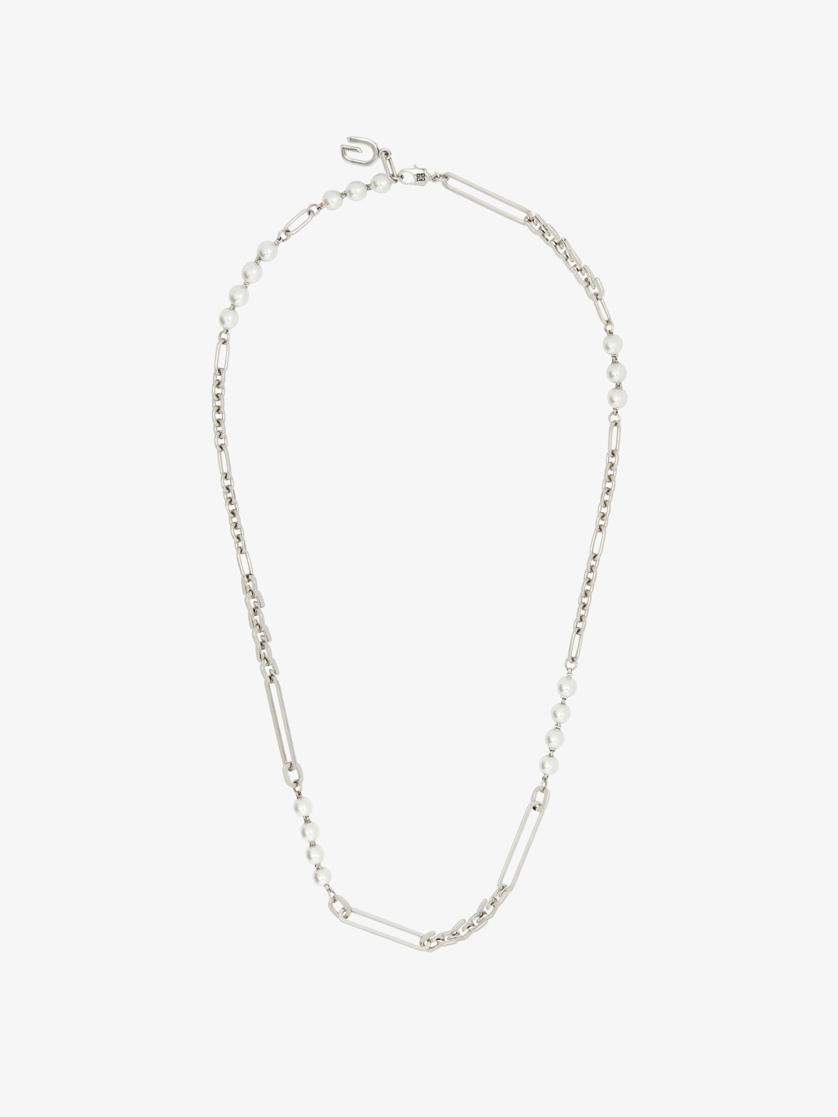 GIVENCHY WOMEN'S G LINK MIXED SILVERY PEARLS NECKLACE NWT