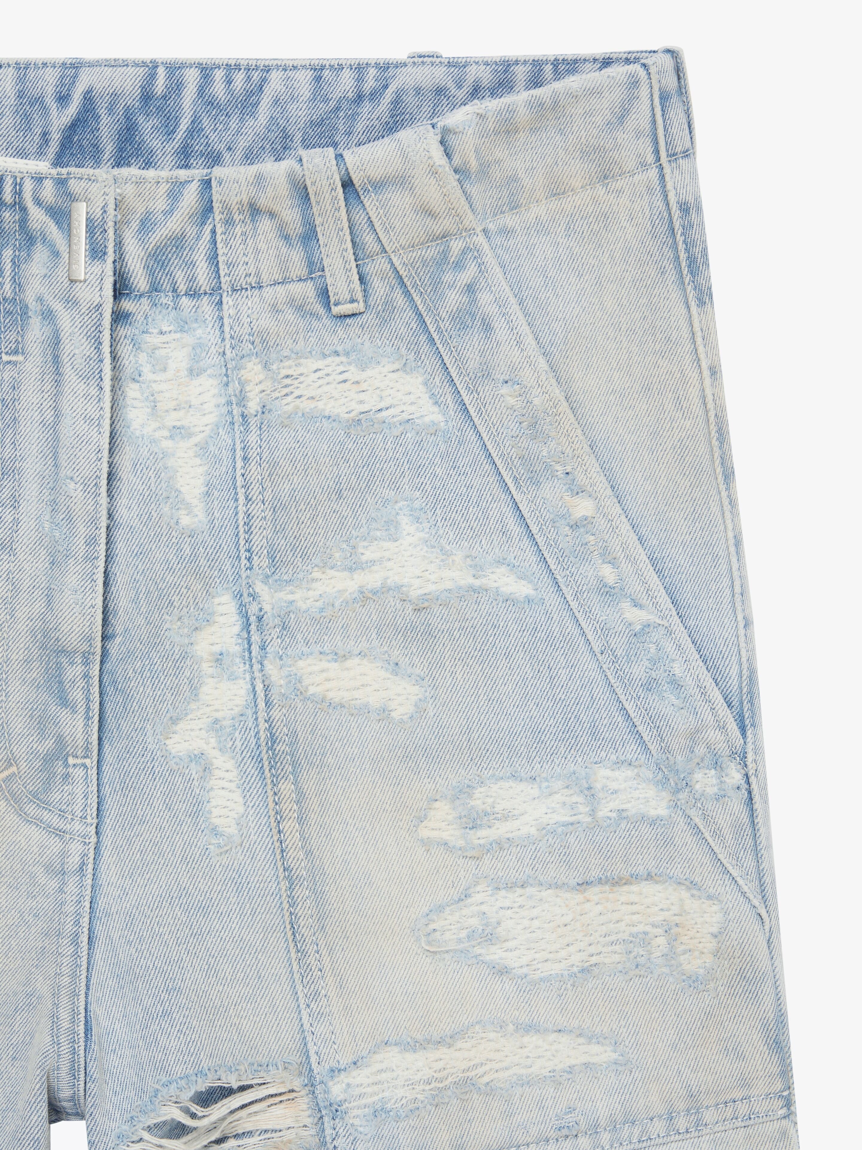 GIVENCHY WOMEN'S LIGHT BLUE DISTRESSED CARGO SHORTS