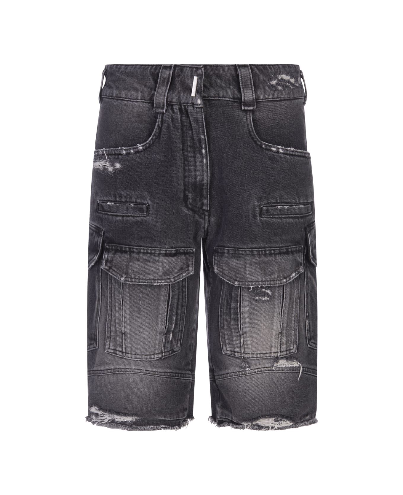 GIVENCHY WOMEN'S BLACK DISTRESSED CARGO BERMUDA SHORTS