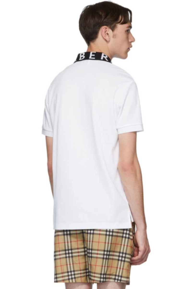 Burberry Men's White Intarsia Logo Ryland Polo