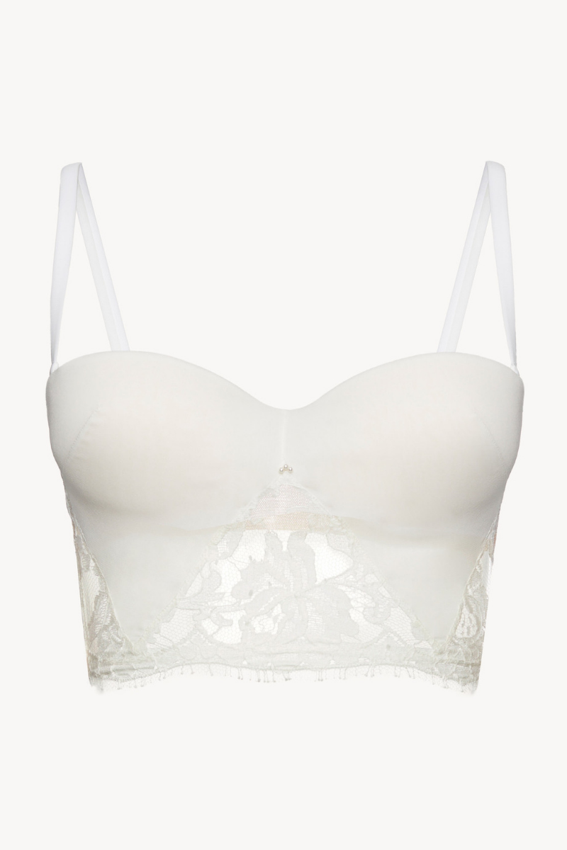 La Perla Off-White Bandeau Bra with Cotton Leavers Lace
