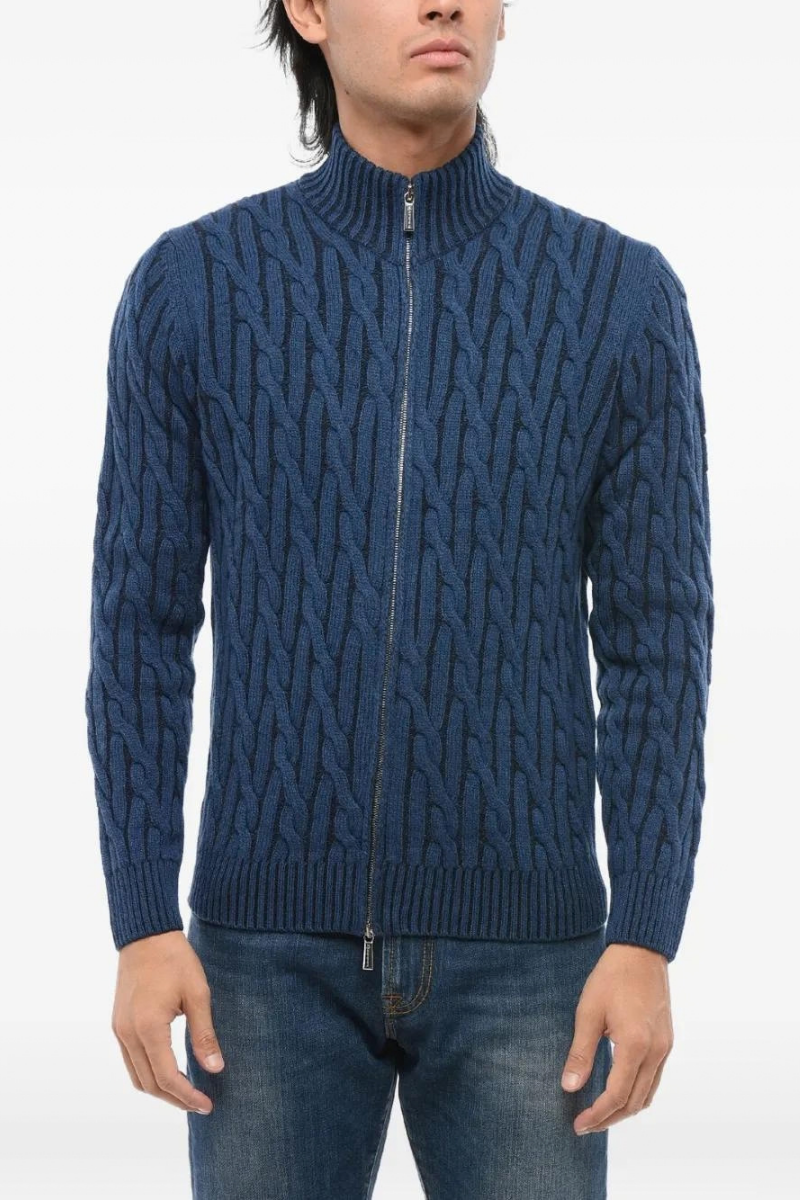 MooRER URBINO-DOV Zip-up Cardigan Denim