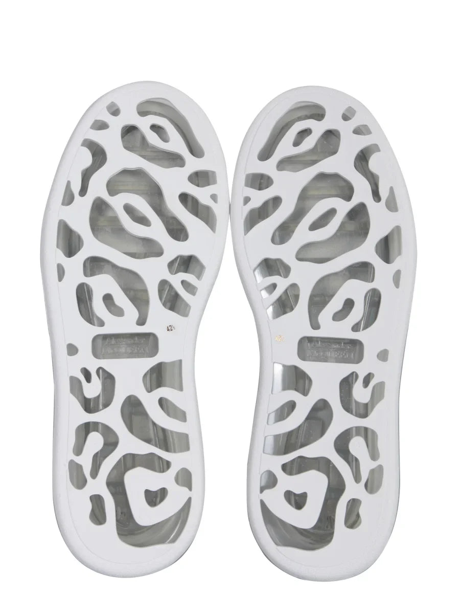 ALEXANDER MCQUEEN White Leather Sneakers With Oleographic Heel