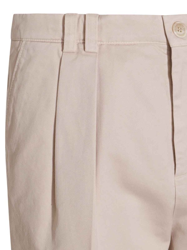 BRUNELLO CUCINELLI MEN'S BEIGE PLEATED TAILORED TROUSERS