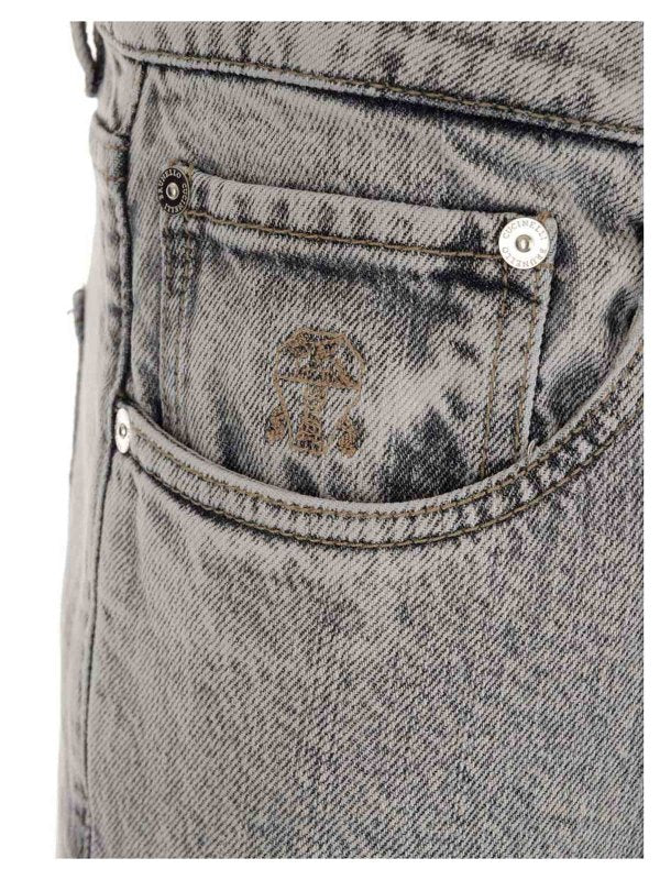 BRUNELLO CUCINELLI MEN'S LIGHT GREY DENIM TROUSERS