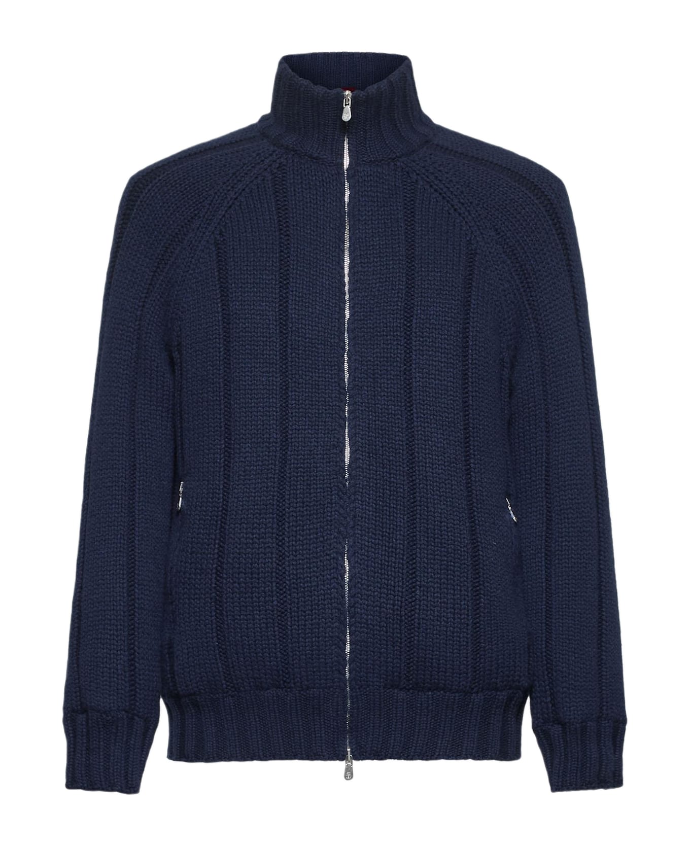 BRUNELLO CUCINELLI MEN'S NAVY WOOL ZIP KNIT JACKET